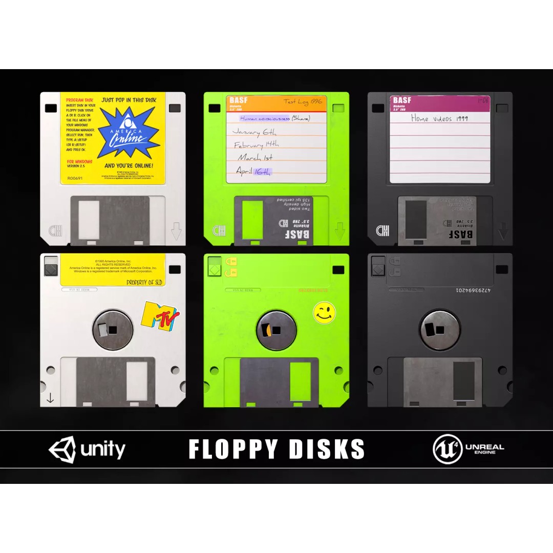 Floppy Disks 3D Model – Low Poly Retro Game Asset, FBX & OBJ - View 2