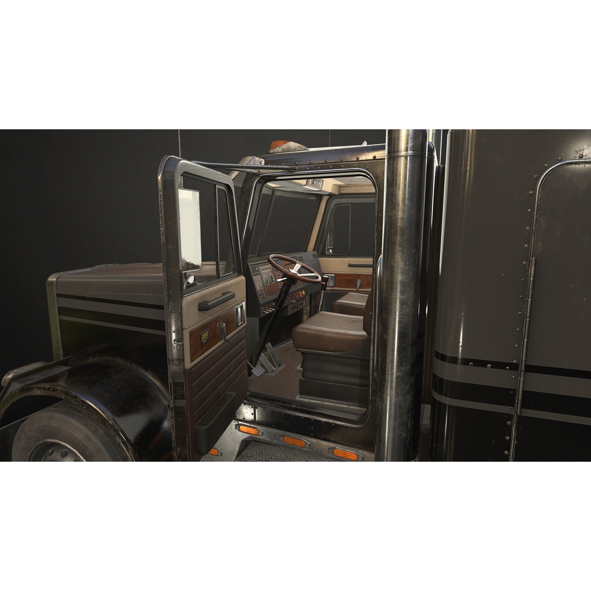 Flat Top Semi Truck Flatbed Trailer - Low-Poly Game-Ready 3D Model - View 10