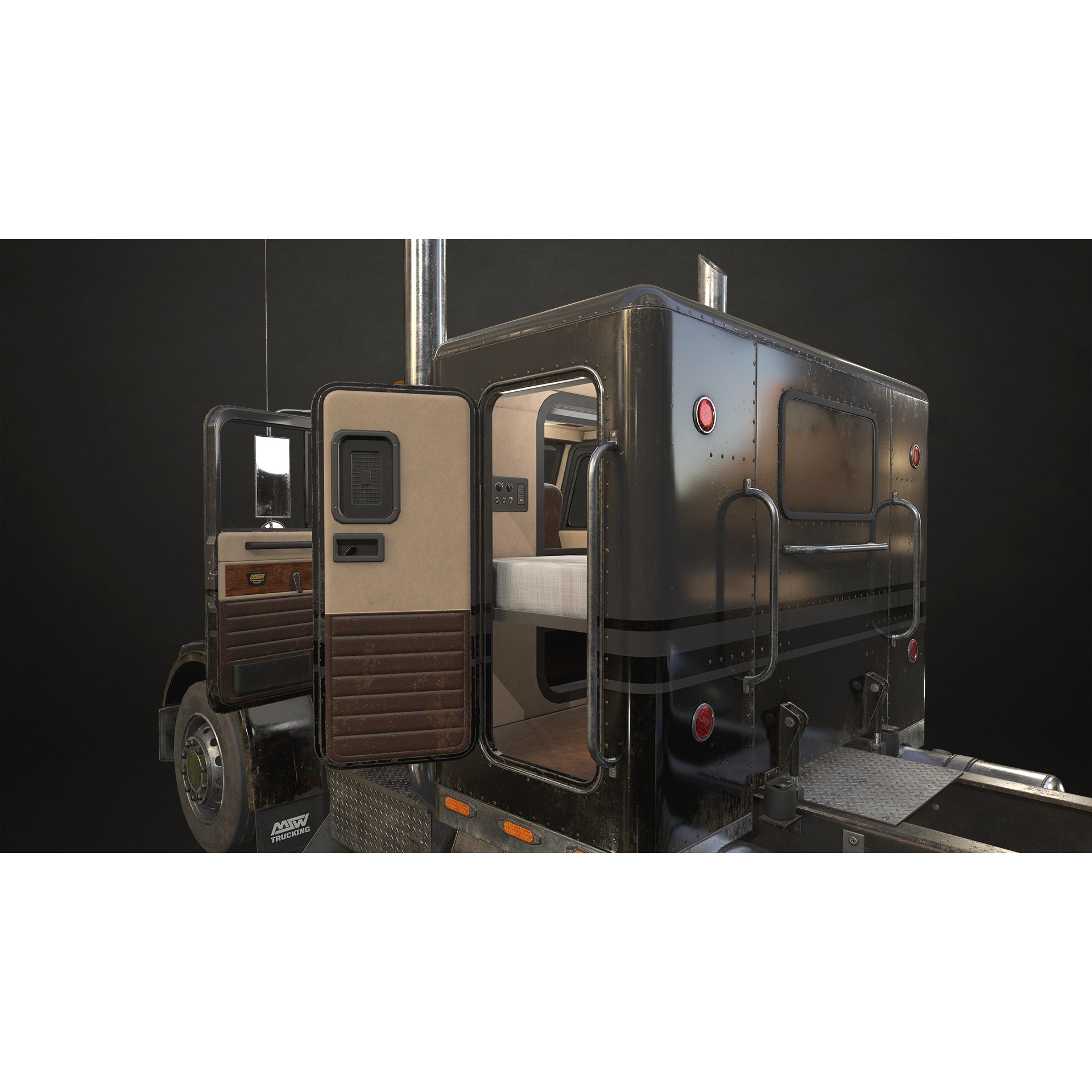 Flat Top Semi Truck Flatbed Trailer - Low-Poly Game-Ready 3D Model - View 11