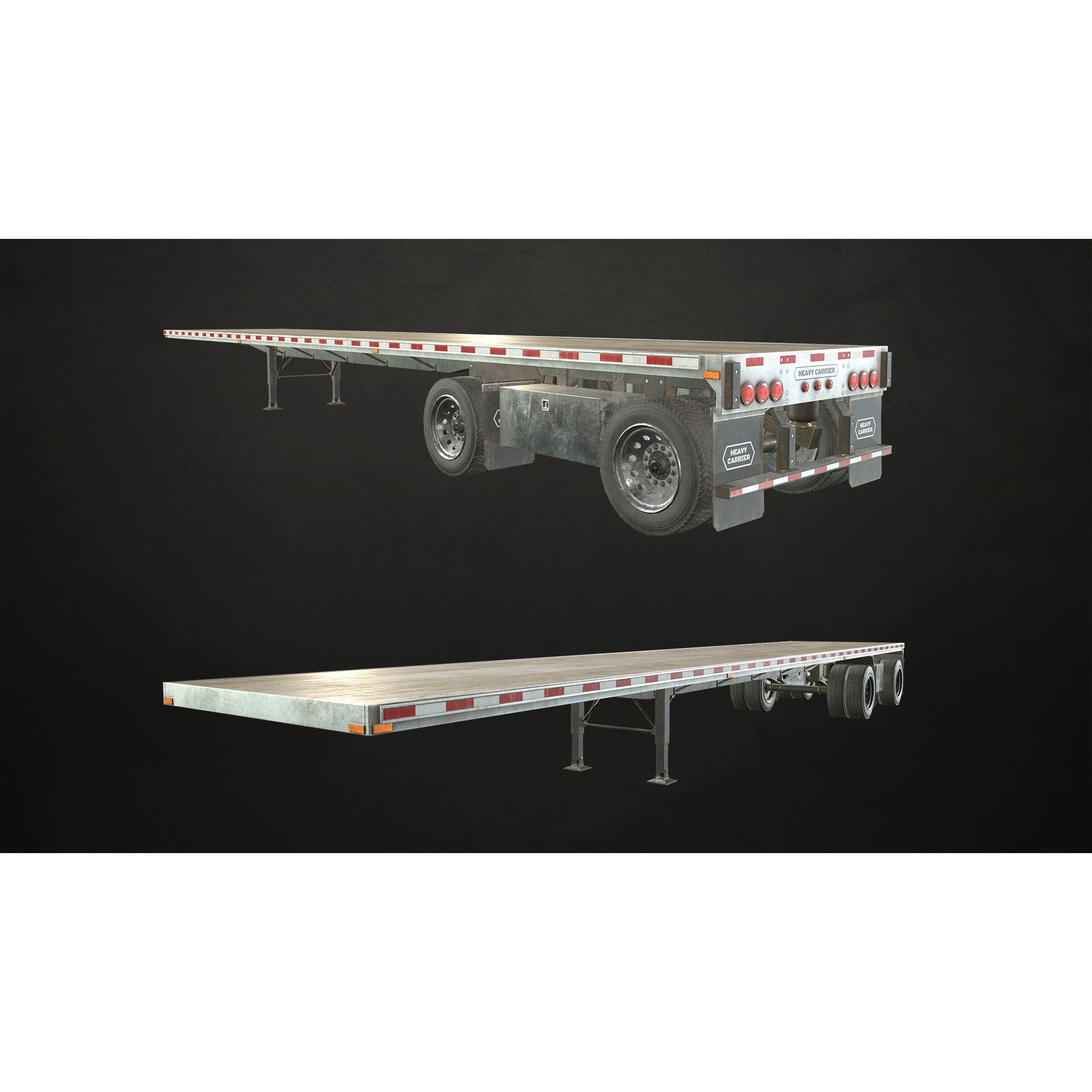 Flat Top Semi Truck Flatbed Trailer - Low-Poly Game-Ready 3D Model - View 15