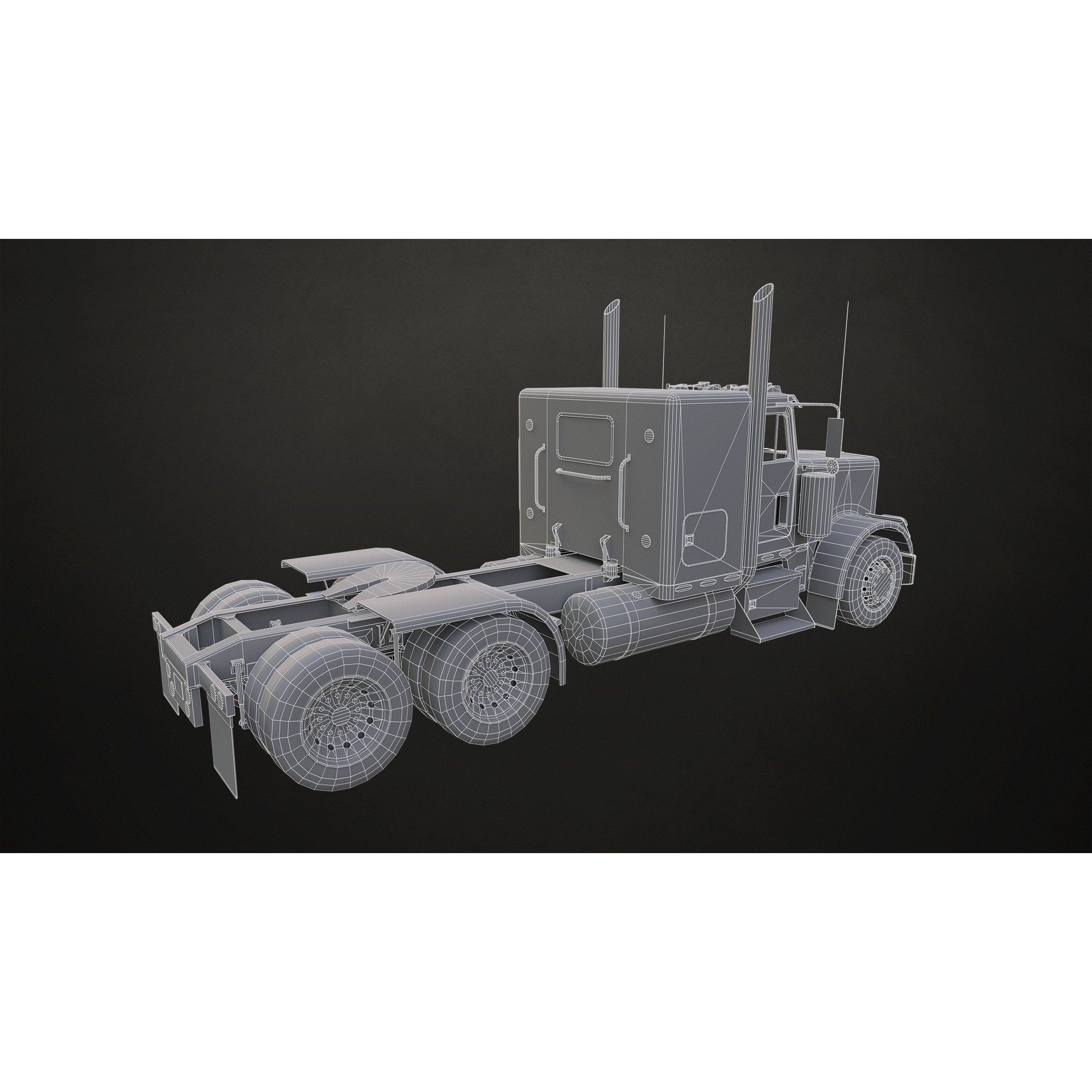Flat Top Semi Truck Flatbed Trailer - Low-Poly Game-Ready 3D Model - View 18
