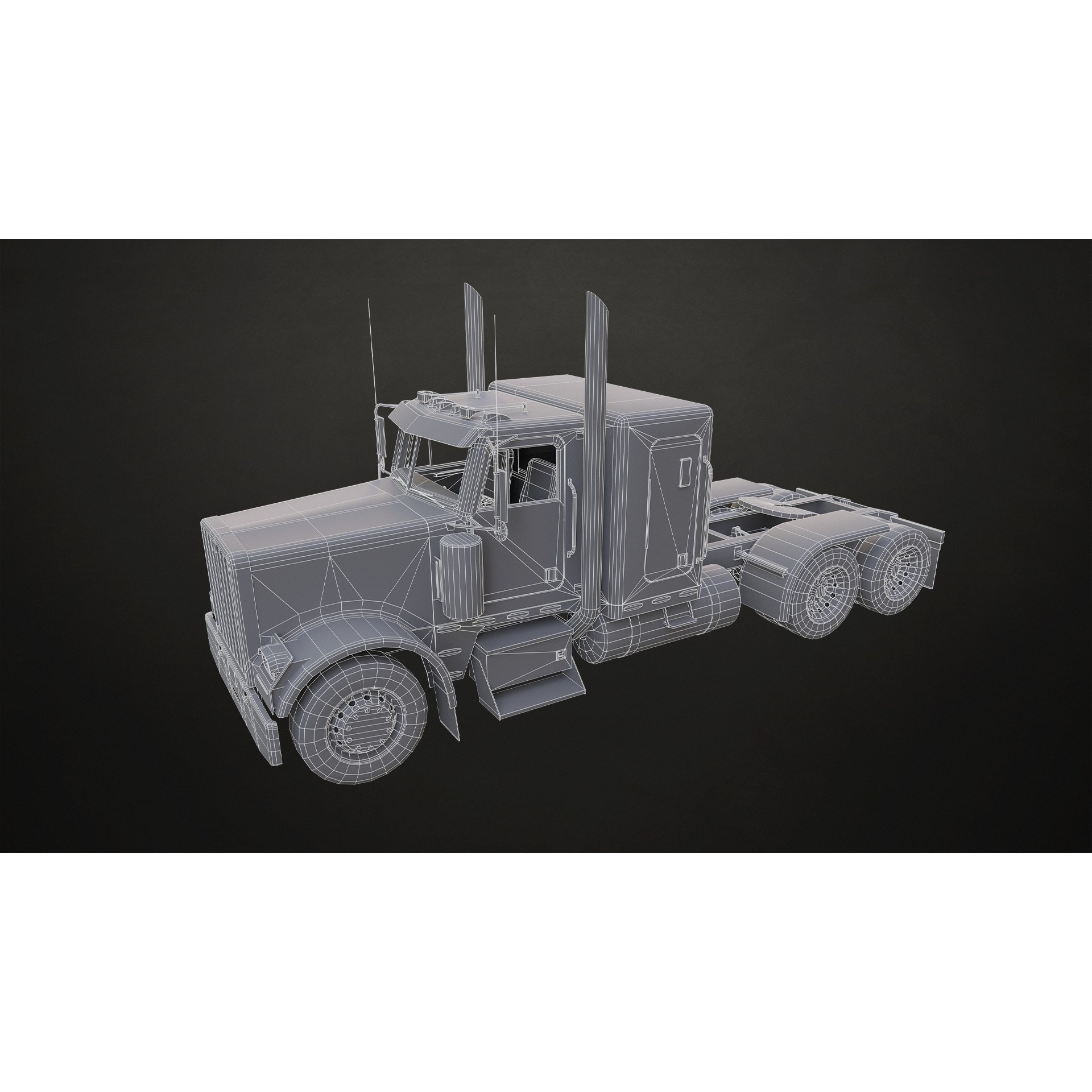 Flat Top Semi Truck Flatbed Trailer - Low-Poly Game-Ready 3D Model - View 19
