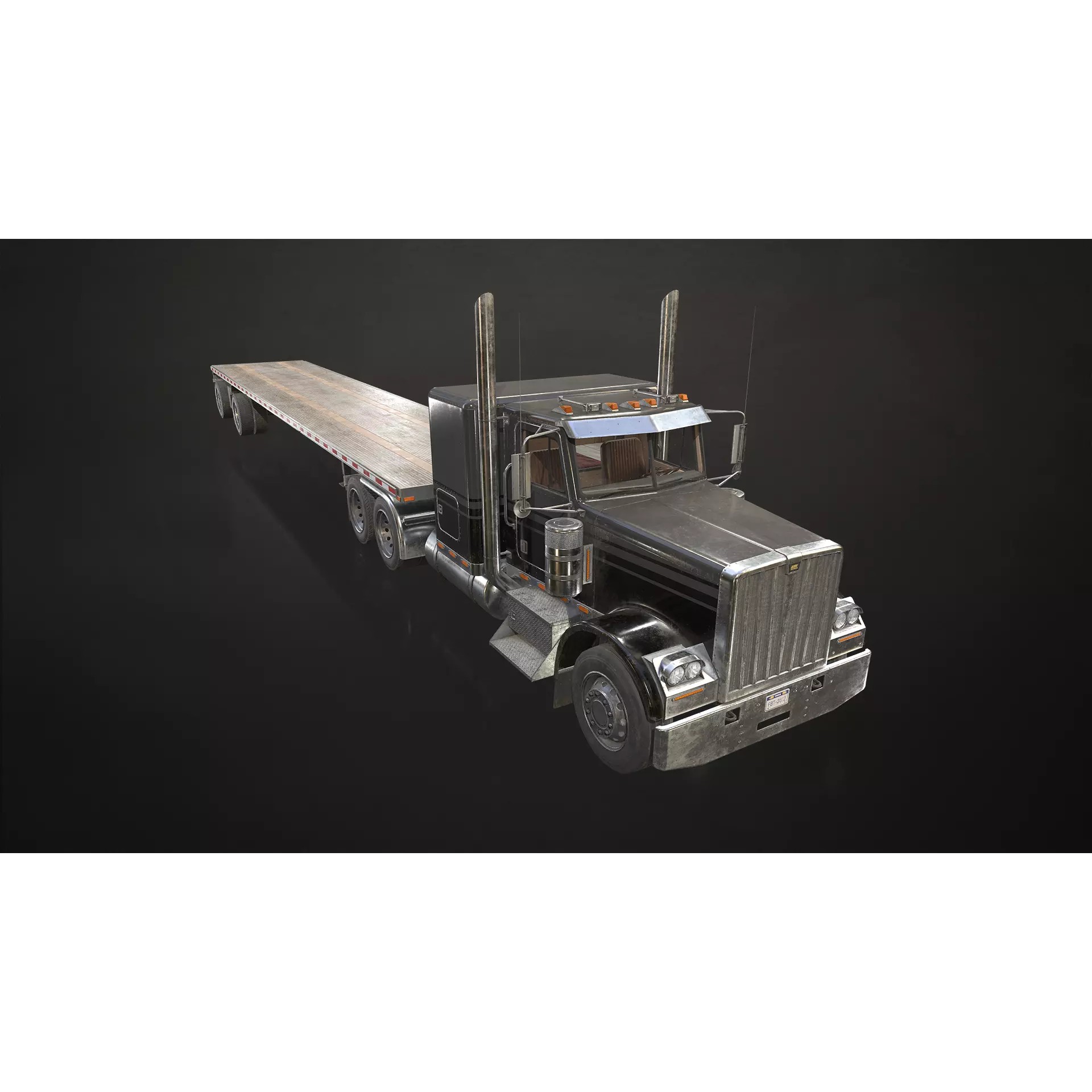 Flat Top Semi Truck Flatbed Trailer - Low-Poly Game-Ready 3D Model - View 2