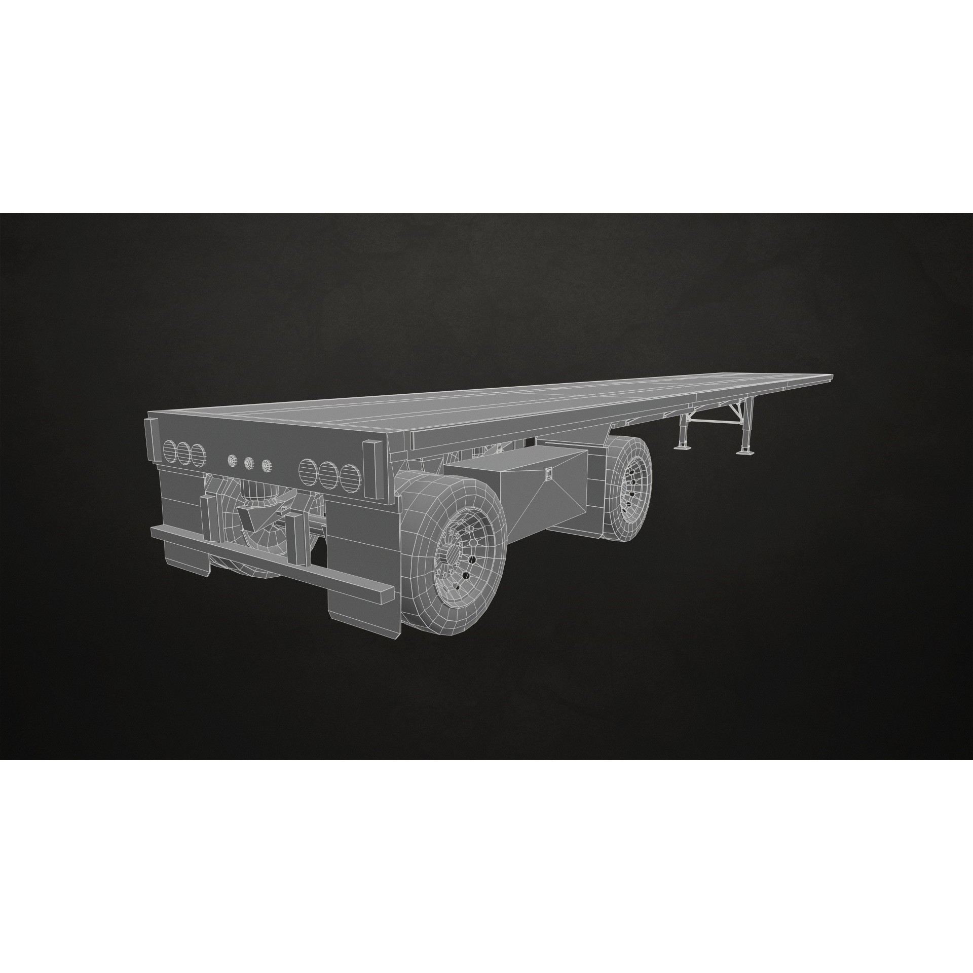 Flat Top Semi Truck Flatbed Trailer - Low-Poly Game-Ready 3D Model - View 23
