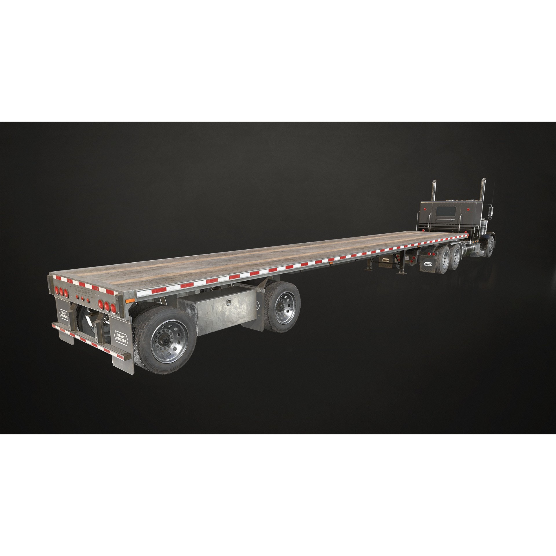 Flat Top Semi Truck Flatbed Trailer - Low-Poly Game-Ready 3D Model - View 4