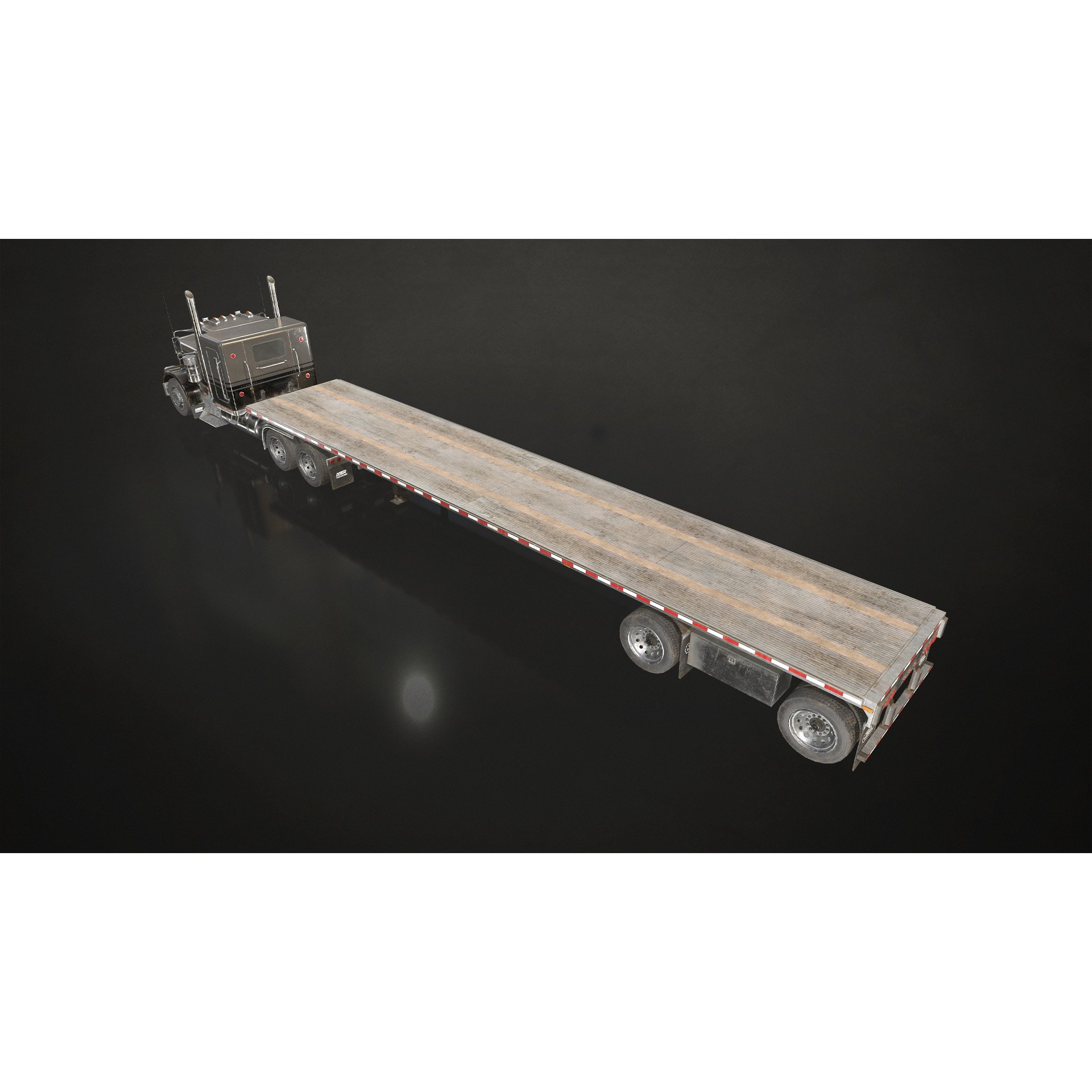 Flat Top Semi Truck Flatbed Trailer - Low-Poly Game-Ready 3D Model - View 5