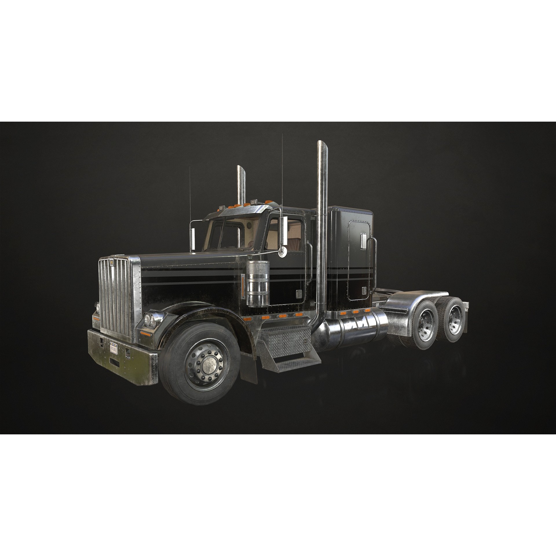Flat Top Semi Truck Flatbed Trailer - Low-Poly Game-Ready 3D Model - View 6