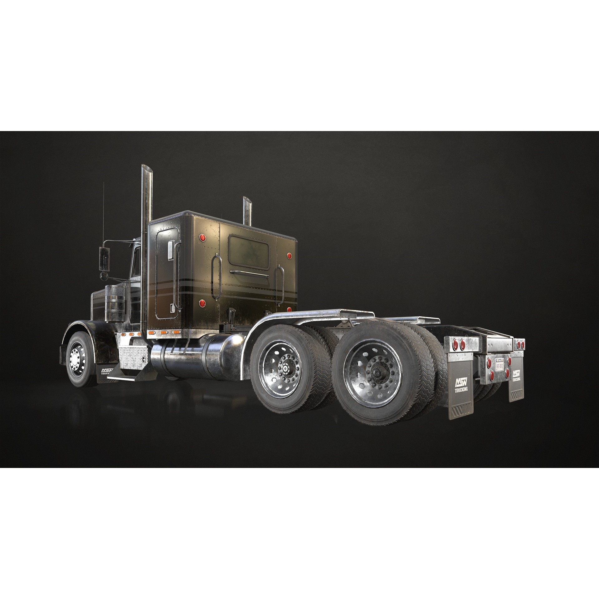 Flat Top Semi Truck Flatbed Trailer - Low-Poly Game-Ready 3D Model - View 7
