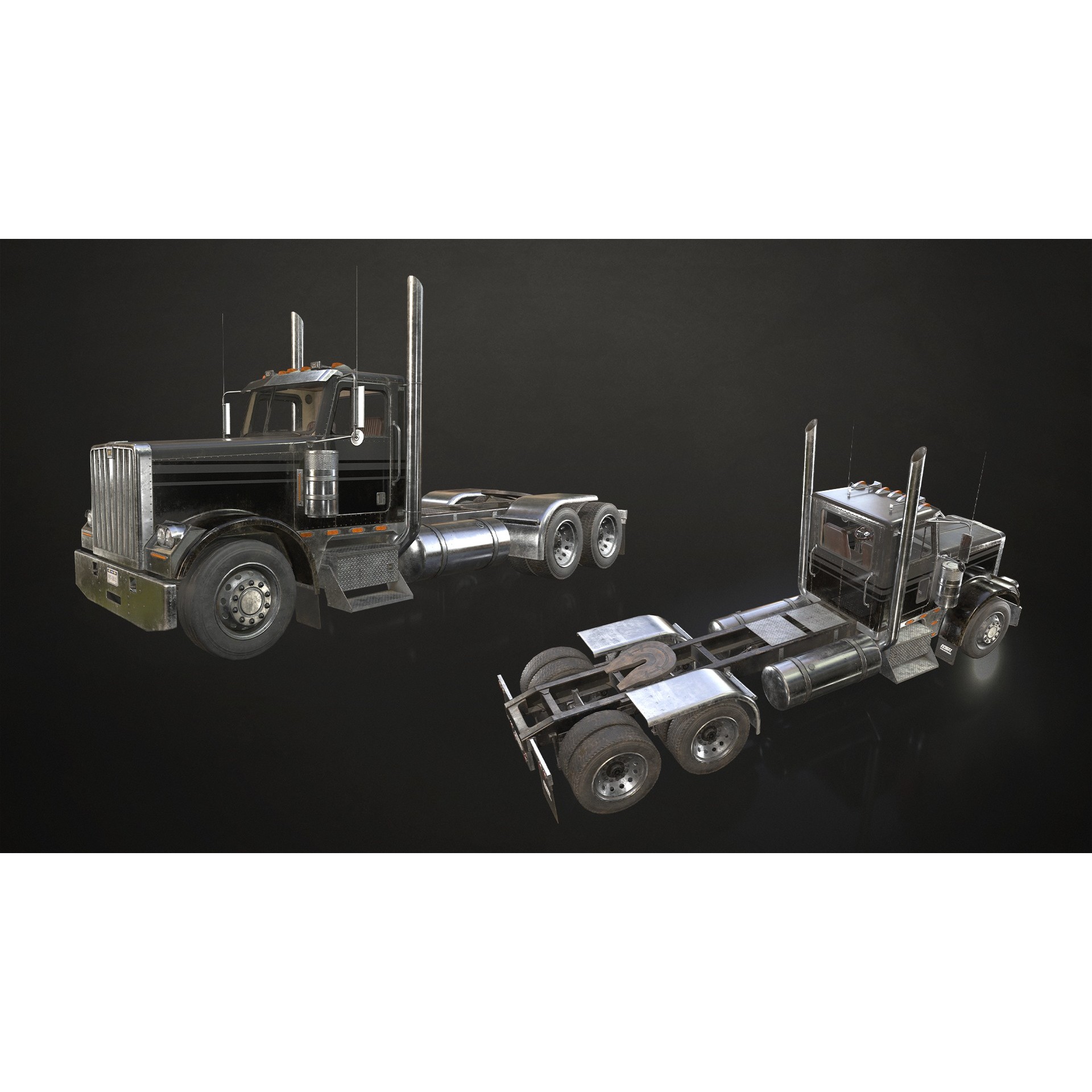 Flat Top Semi Truck Flatbed Trailer - Low-Poly Game-Ready 3D Model - View 8