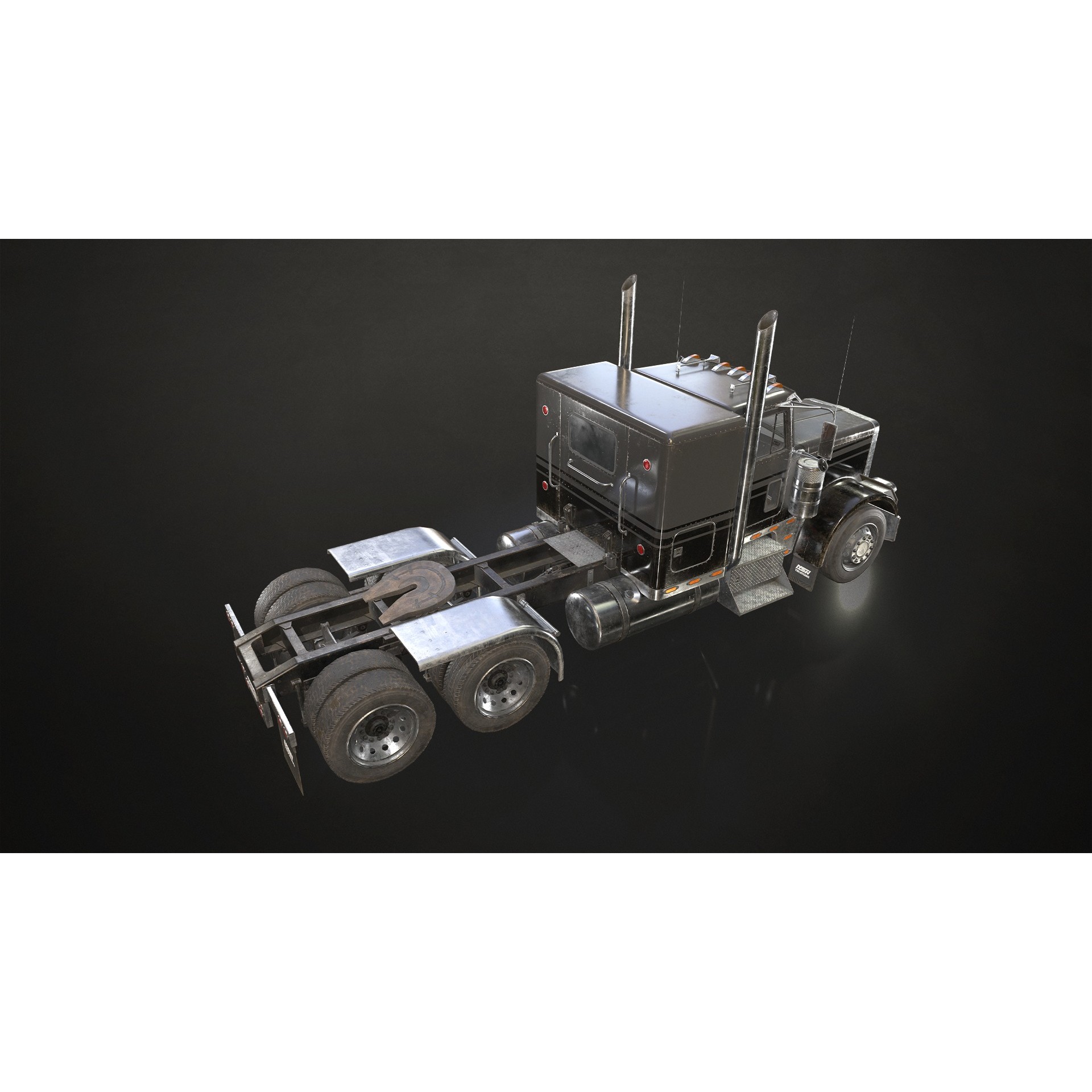 Flat Top Semi Truck Flatbed Trailer - Low-Poly Game-Ready 3D Model - View 9