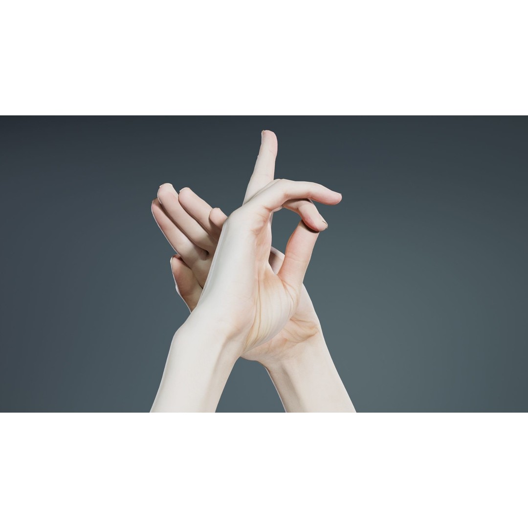 Duo Hands 3D Model – Low Poly Gesture Asset, PBR Textures, FBX - View 3