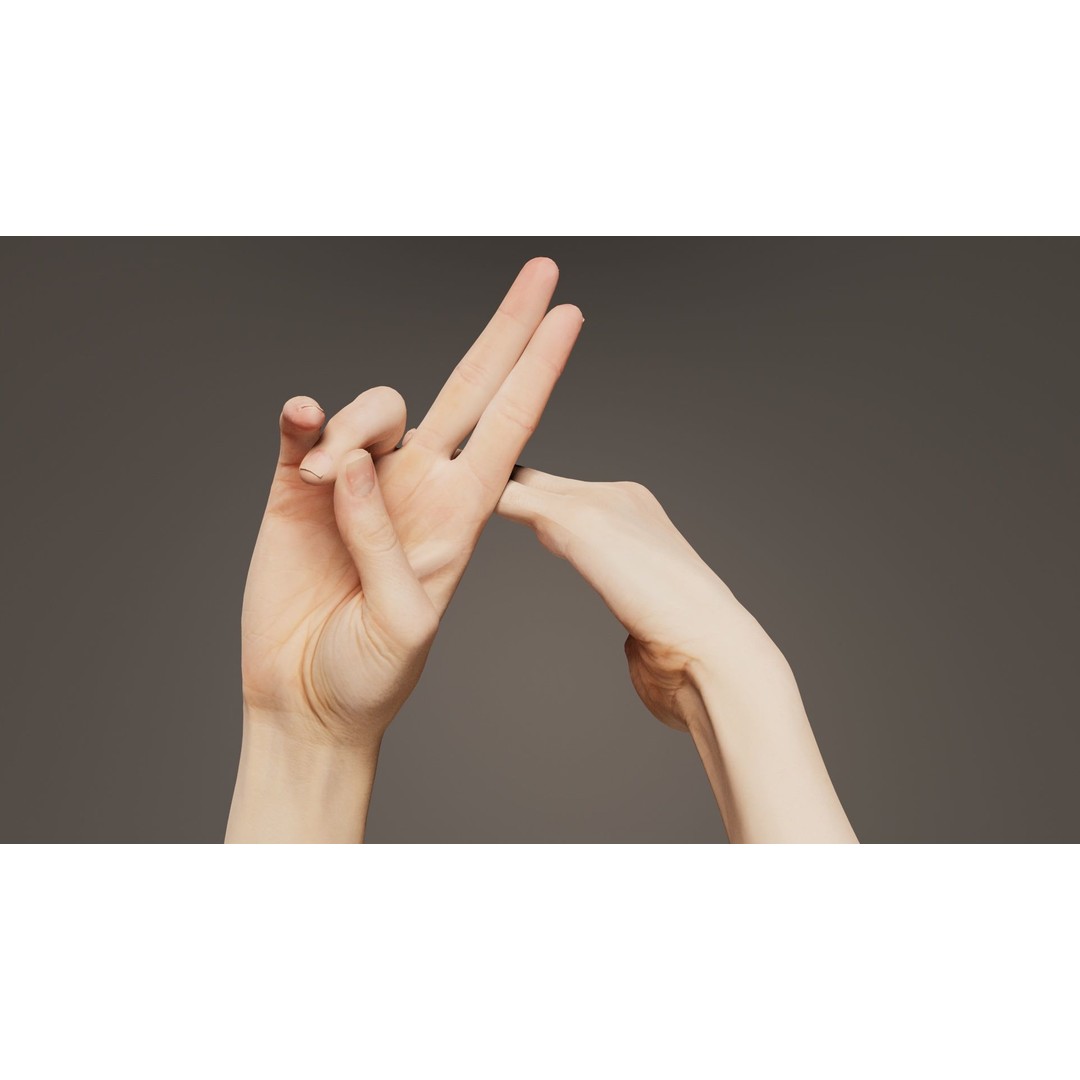 Duo Hands 3D Model – Low Poly Gesture Asset, PBR Textures, FBX - View 7