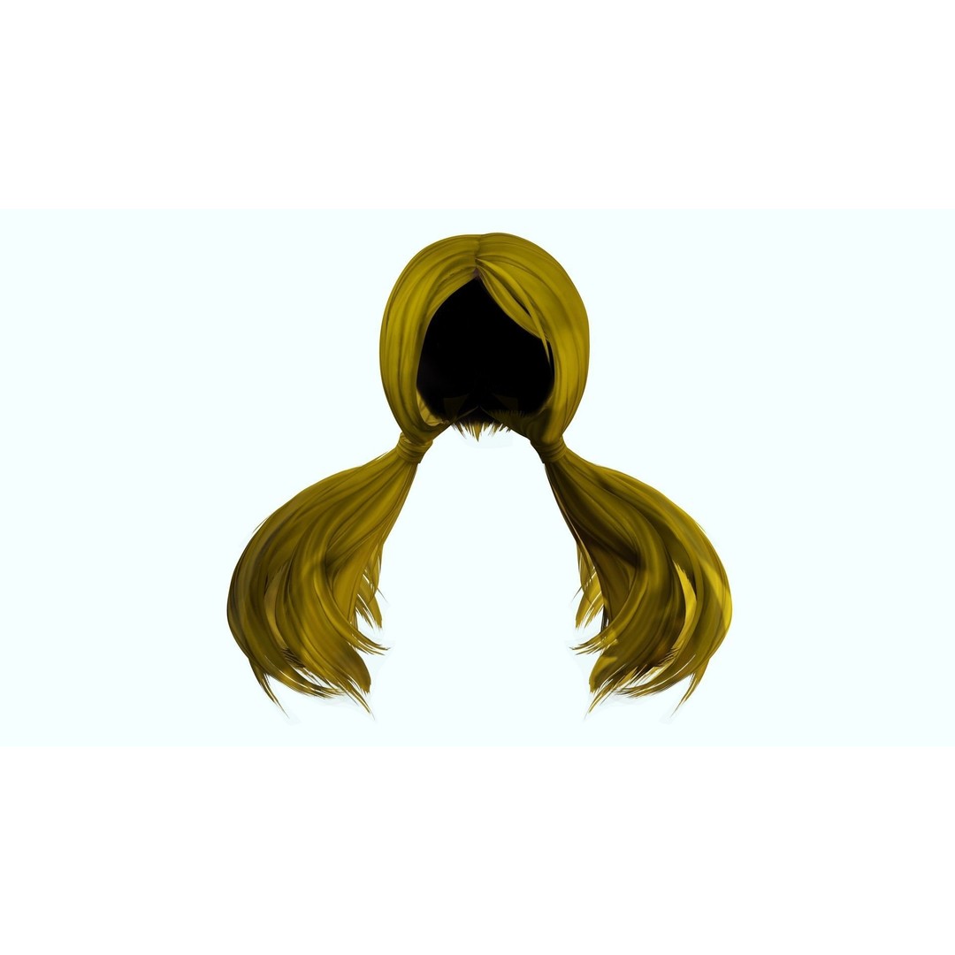 Sleek Pigtail Hair 3D Model – Low Poly Game Asset, FBX, PBR - View 10
