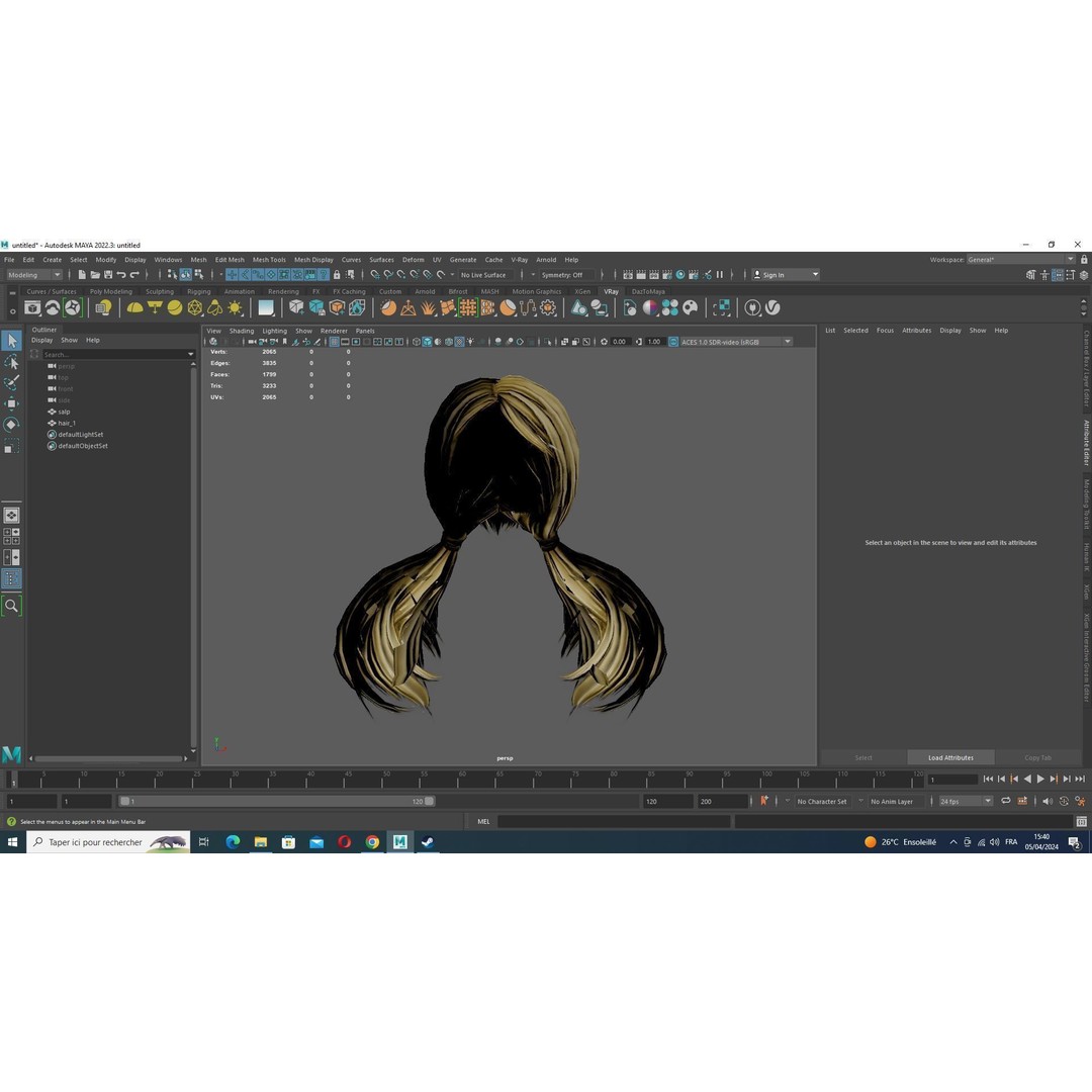 Sleek Pigtail Hair 3D Model – Low Poly Game Asset, FBX, PBR - View 15