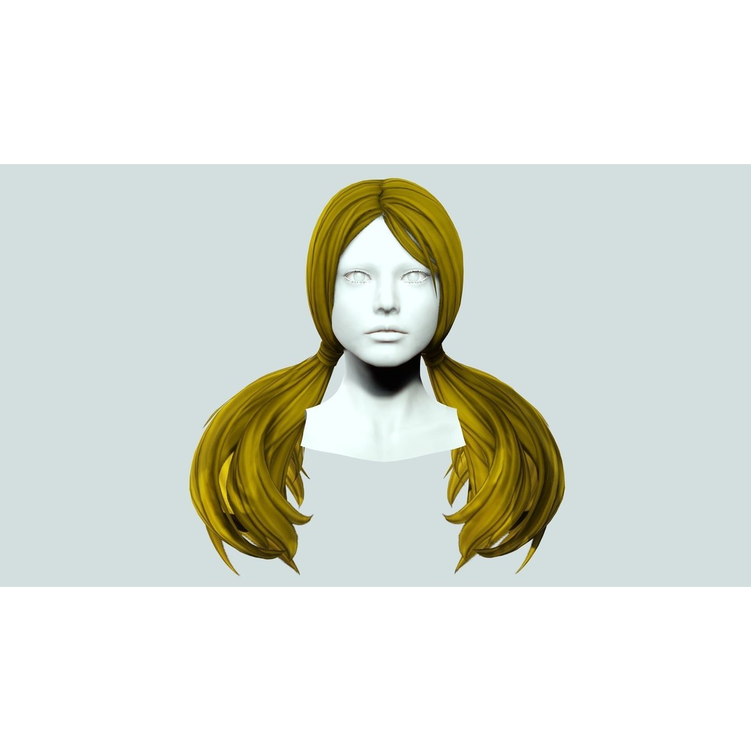 Sleek Pigtail Hair 3D Model – Low Poly Game Asset, FBX, PBR - View 4