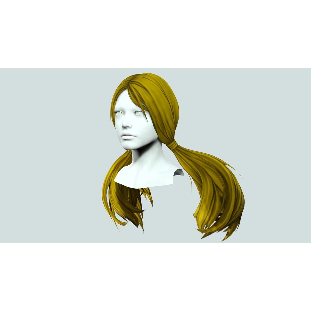 Sleek Pigtail Hair 3D Model – Low Poly Game Asset, FBX, PBR - View 5