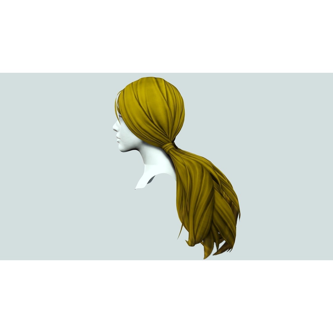 Sleek Pigtail Hair 3D Model – Low Poly Game Asset, FBX, PBR - View 6