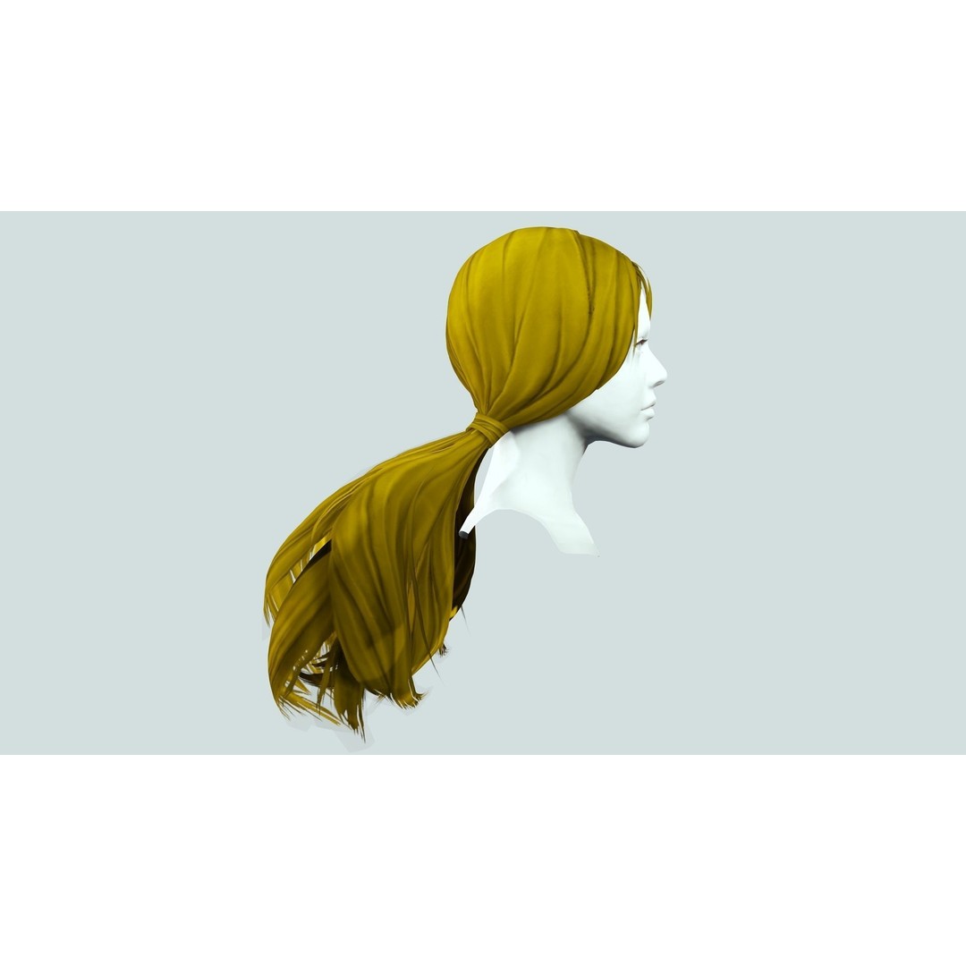 Sleek Pigtail Hair 3D Model – Low Poly Game Asset, FBX, PBR - View 7