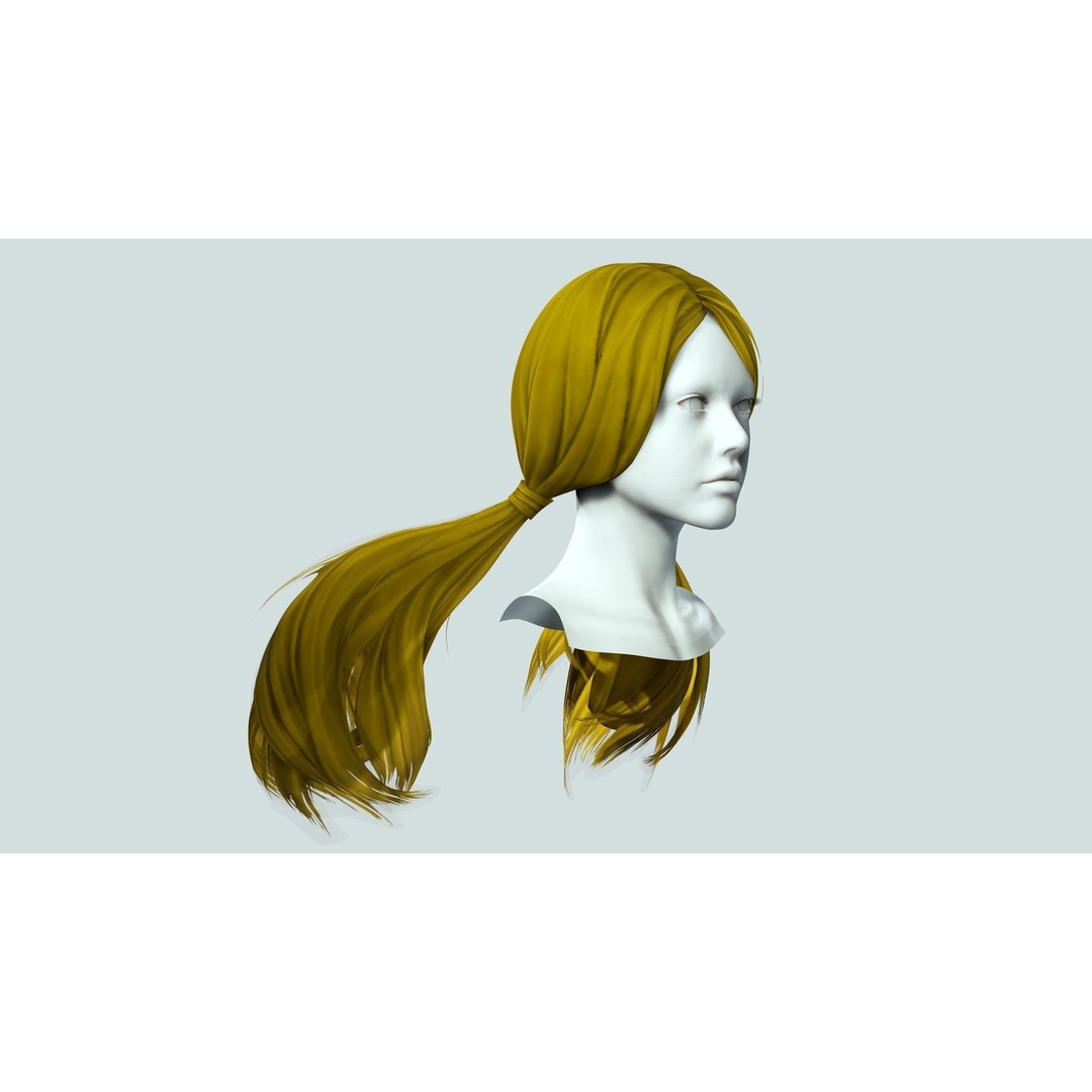 Sleek Pigtail Hair 3D Model – Low Poly Game Asset, FBX, PBR - View 8