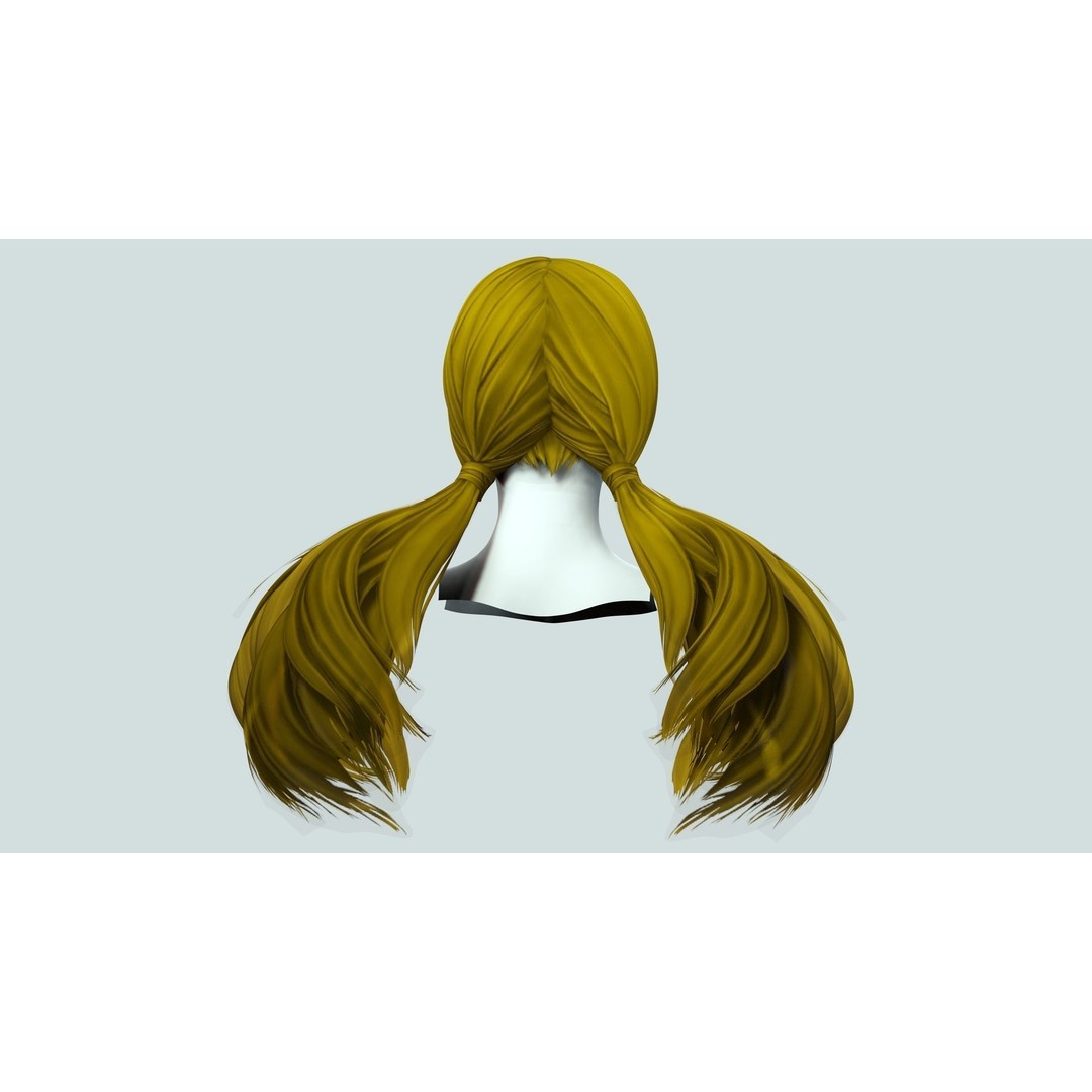 Sleek Pigtail Hair 3D Model – Low Poly Game Asset, FBX, PBR - View 9