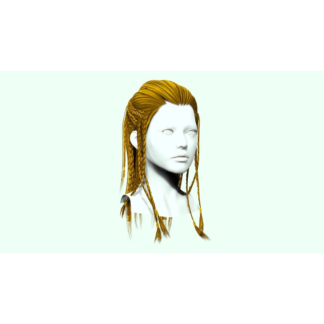 Female Dreadlocks Hair 3D Model – Low Poly Realistic Hair, FBX - View 10