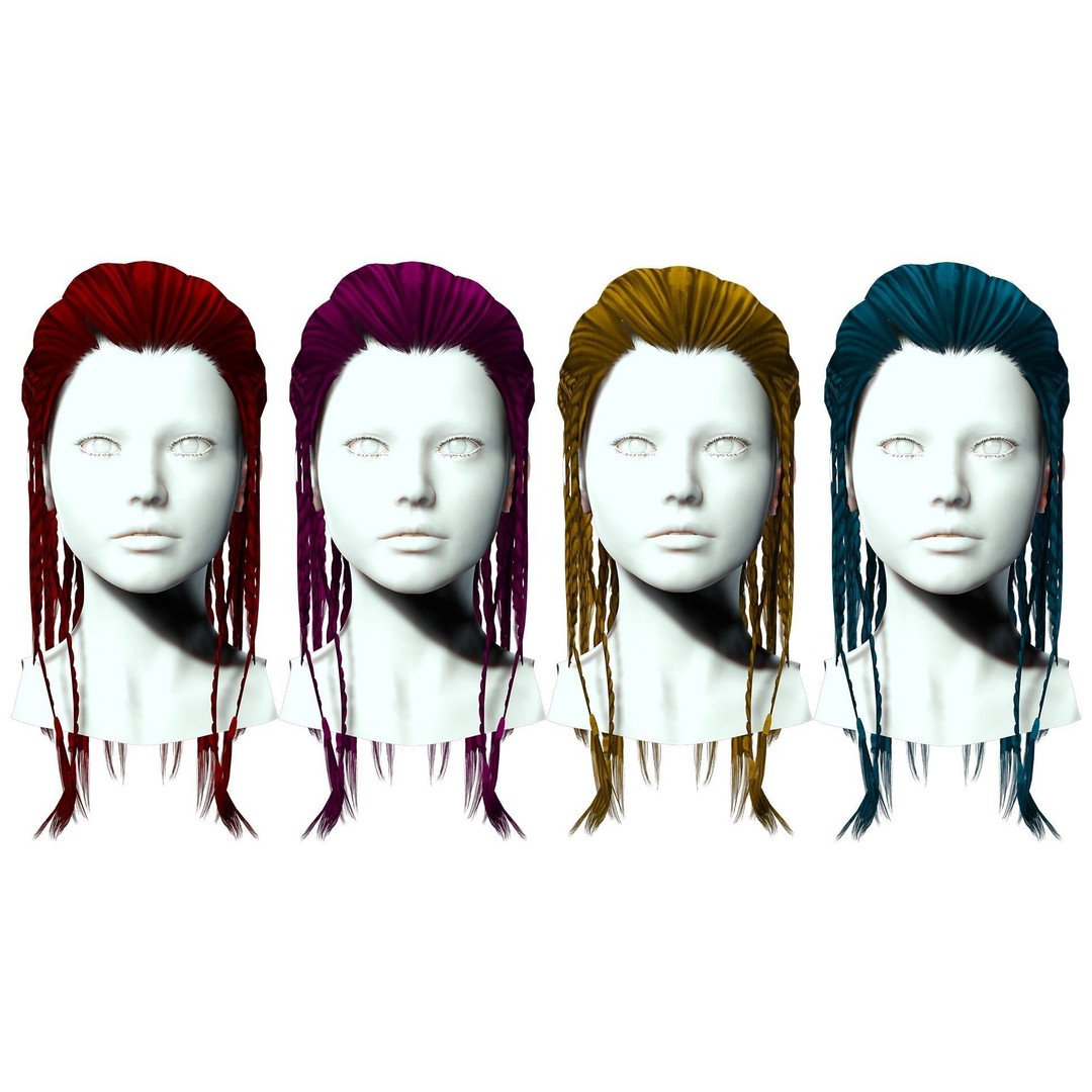Female Dreadlocks Hair 3D Model – Low Poly Realistic Hair, FBX - View 3