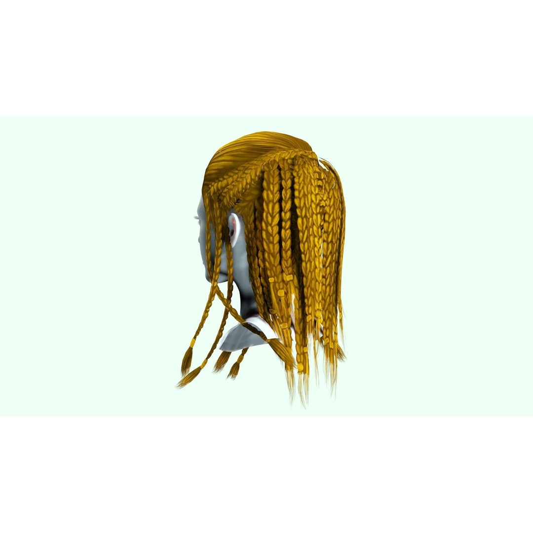 Female Dreadlocks Hair 3D Model – Low Poly Realistic Hair, FBX - View 7