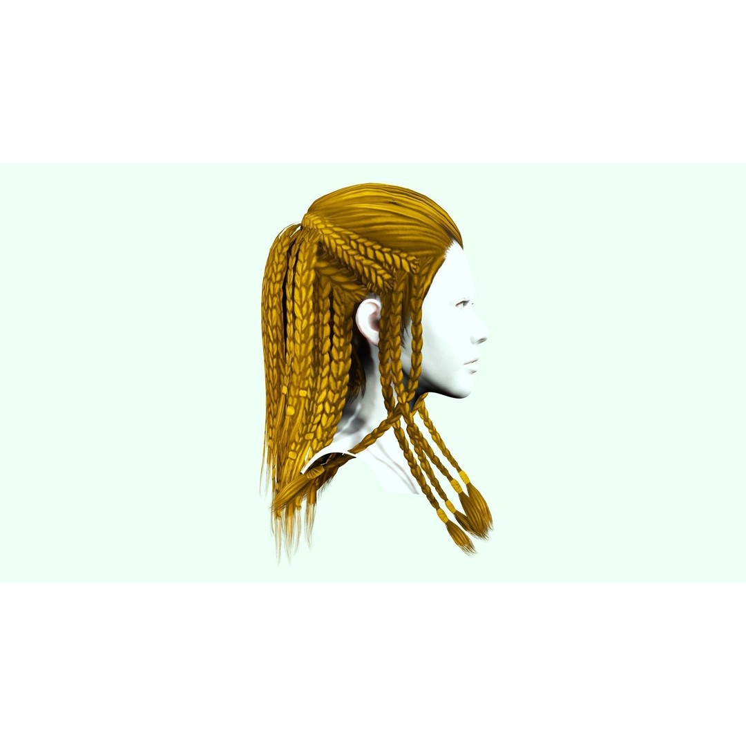 Female Dreadlocks Hair 3D Model – Low Poly Realistic Hair, FBX - View 9