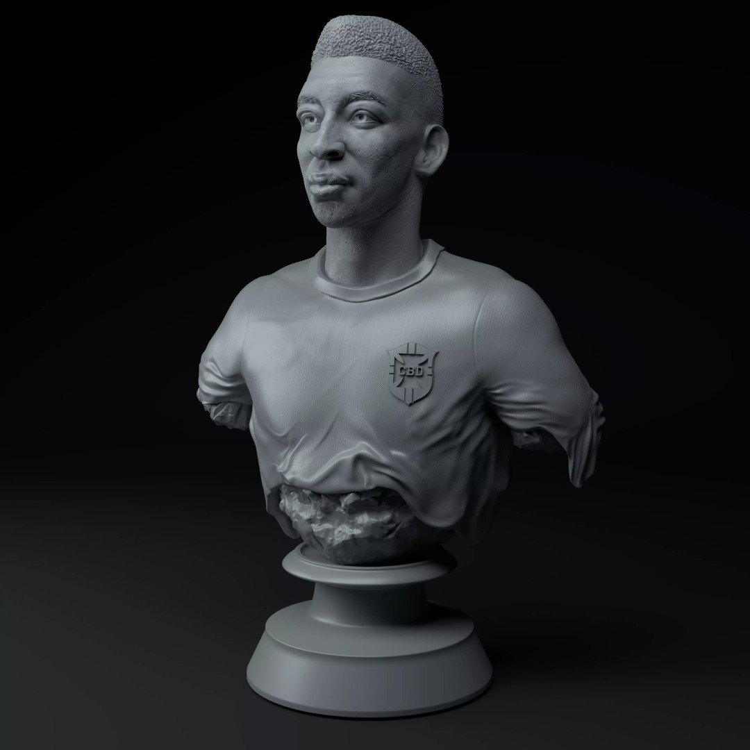 Pelé Premium Bust 3D Model – Detailed Collectible Sculpture, STL - View 2