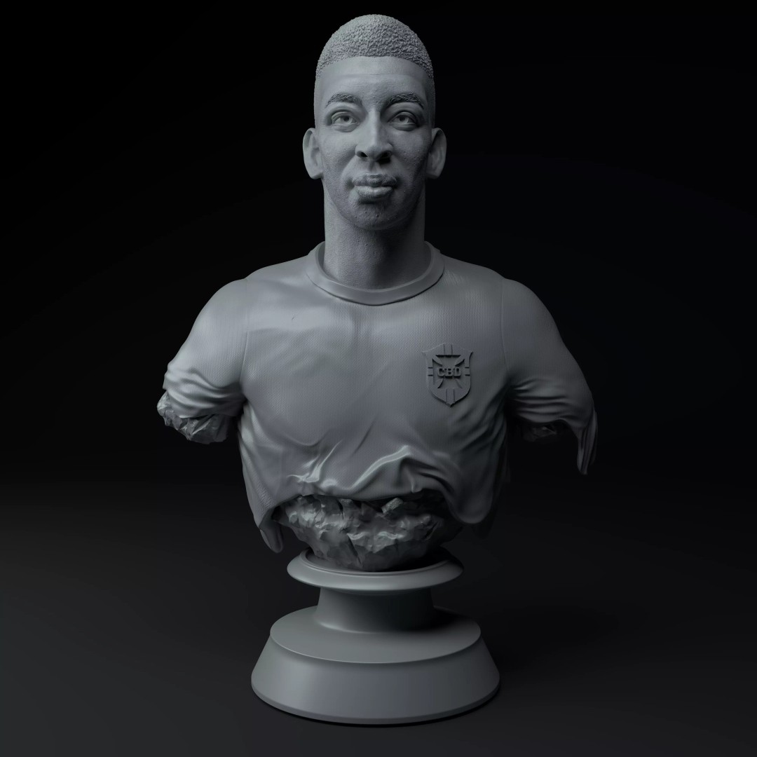 Pelé Premium Bust 3D Model – Detailed Collectible Sculpture, STL - View 3
