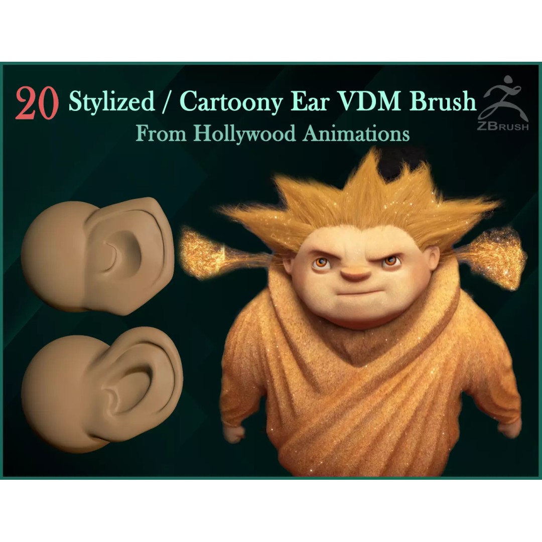 Stylized Ear VDM Brush 3D Model – 20 Alphas for ZBrush, FBX, OBJ - View 2
