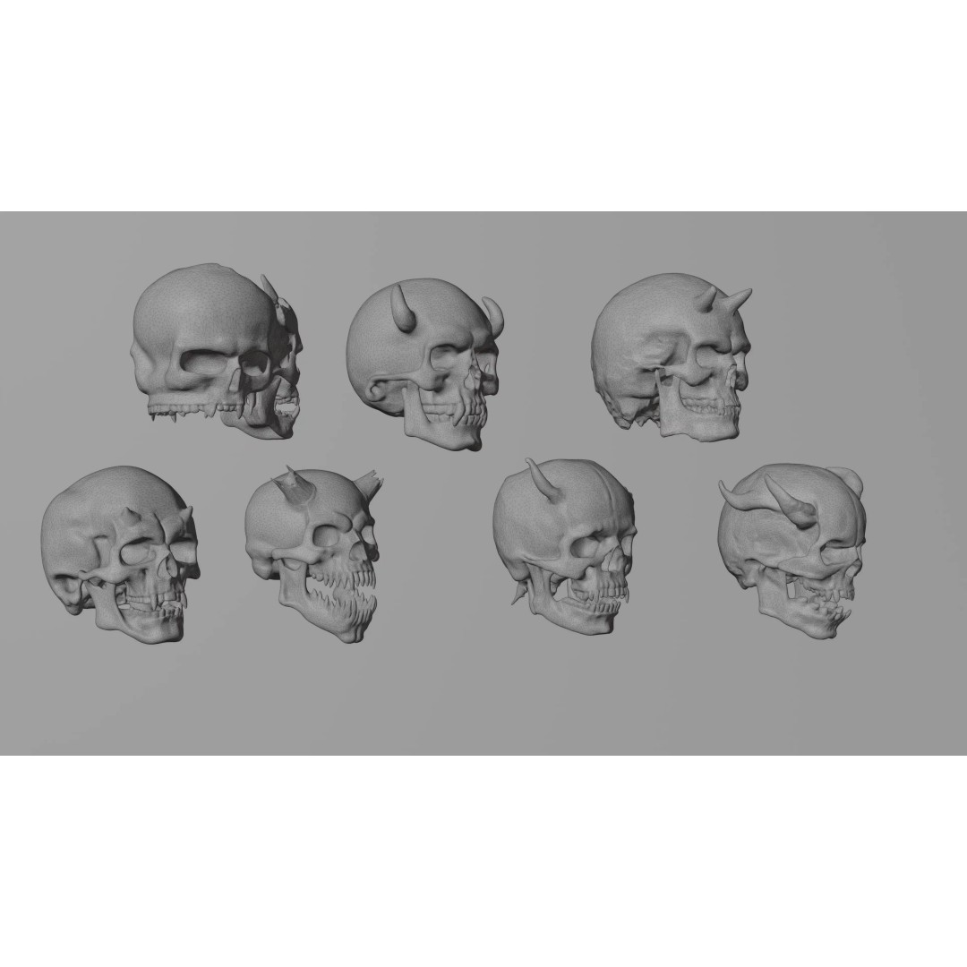 Ancient Skull Props Pack 3D Model – Demonic Low Poly Game Asset, FBX