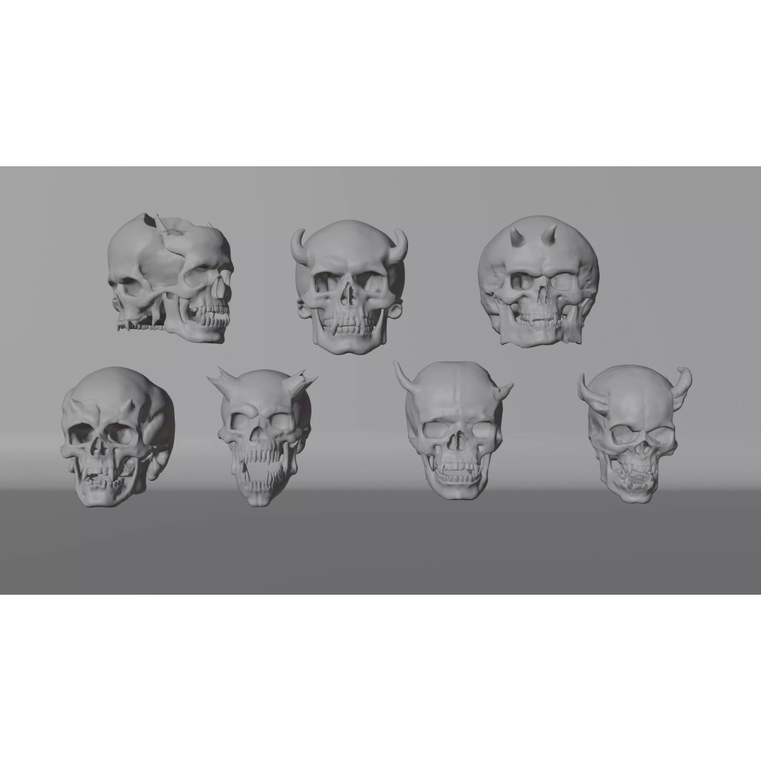 Ancient Skull Props Pack 3D Model – Demonic Low Poly Game Asset, FBX - View 10