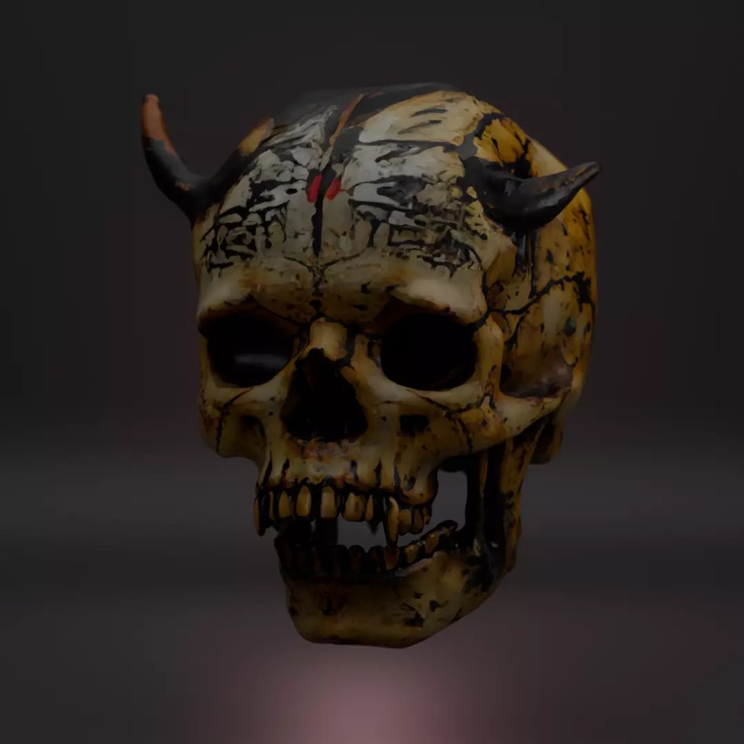 Ancient Skull Props Pack 3D Model – Demonic Low Poly Game Asset, FBX - View 3
