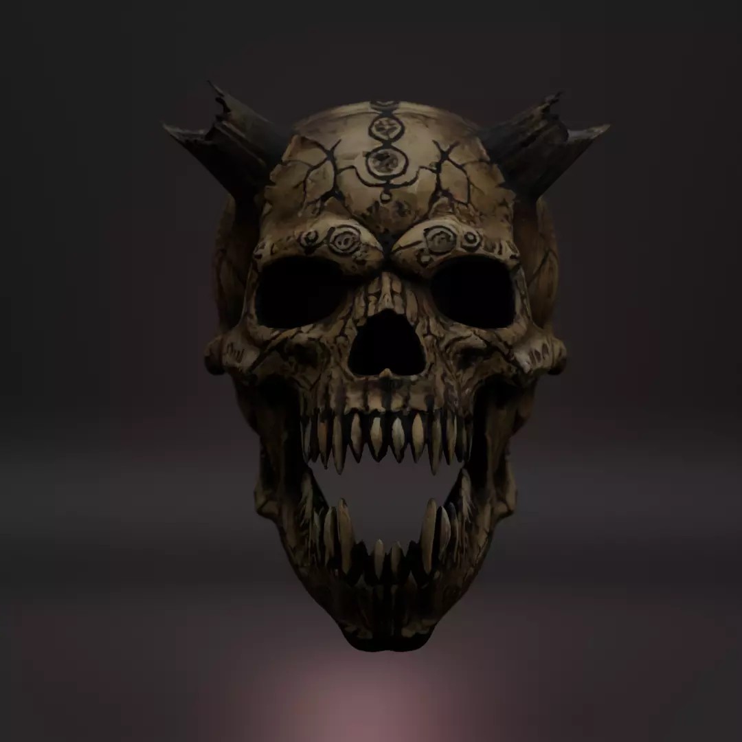Ancient Skull Props Pack 3D Model – Demonic Low Poly Game Asset, FBX - View 4