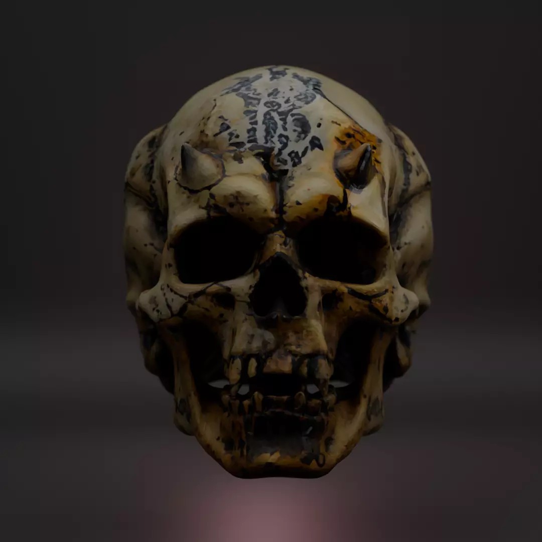 Ancient Skull Props Pack 3D Model – Demonic Low Poly Game Asset, FBX - View 5