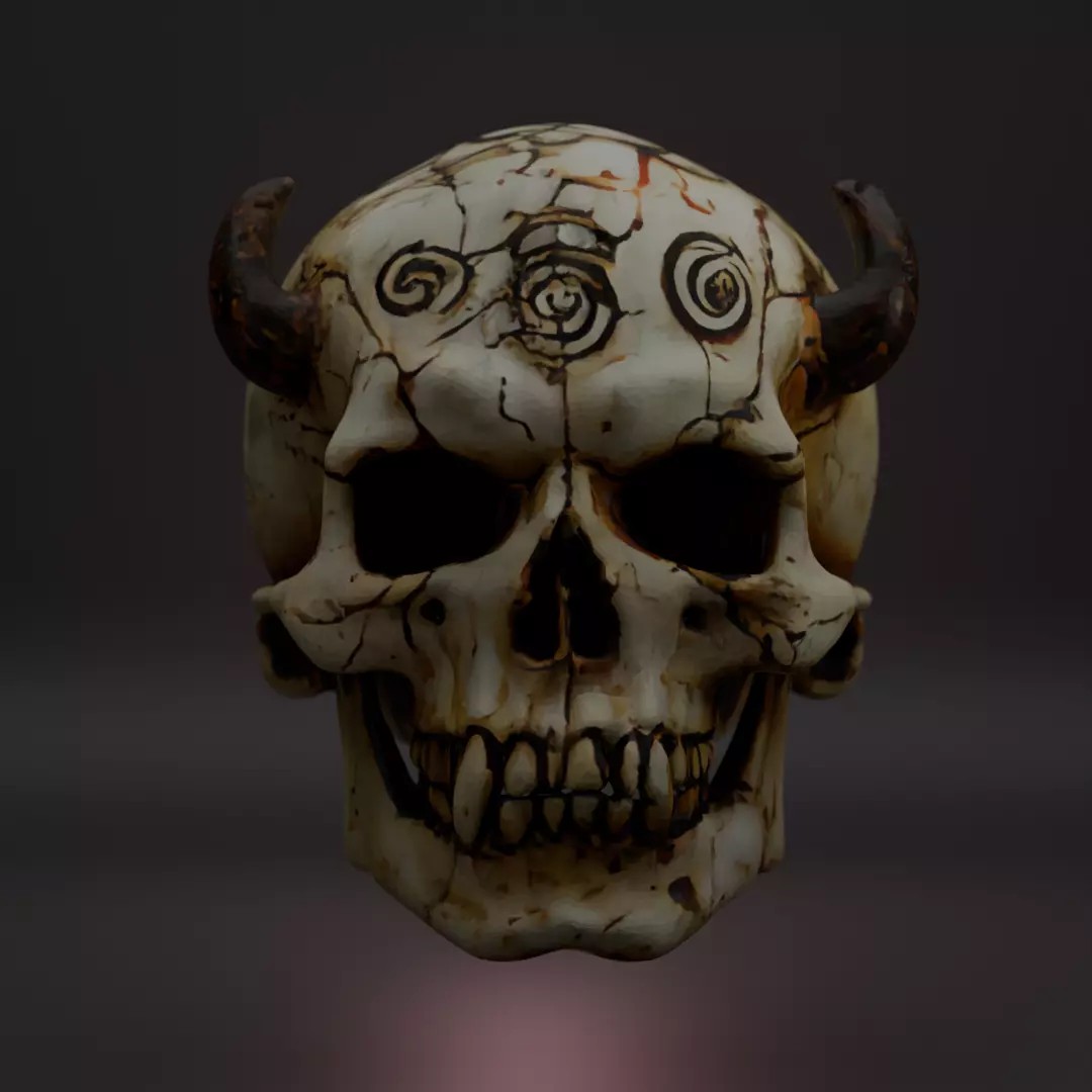 Ancient Skull Props Pack 3D Model – Demonic Low Poly Game Asset, FBX - View 6