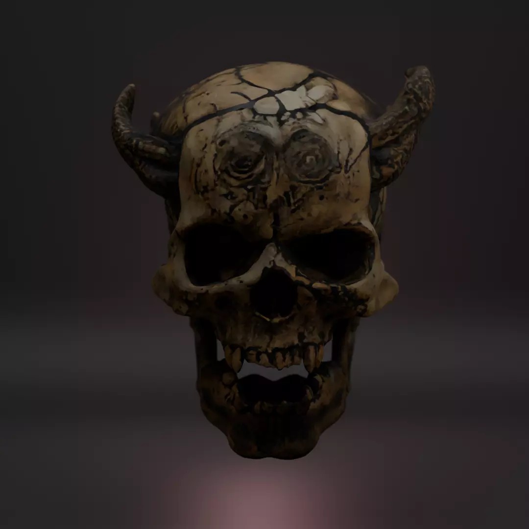Ancient Skull Props Pack 3D Model – Demonic Low Poly Game Asset, FBX - View 7