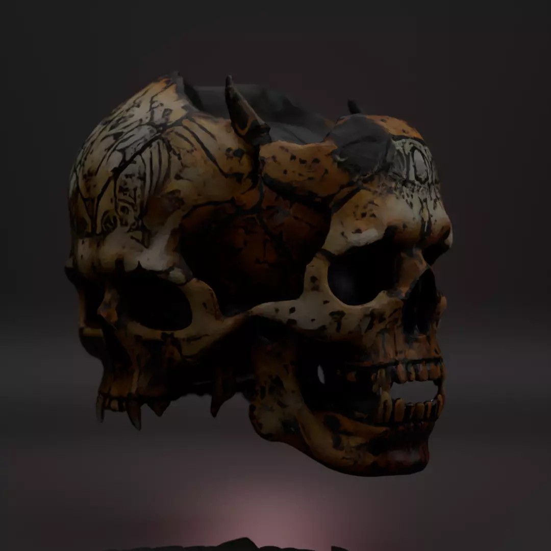 Ancient Skull Props Pack 3D Model – Demonic Low Poly Game Asset, FBX - View 9