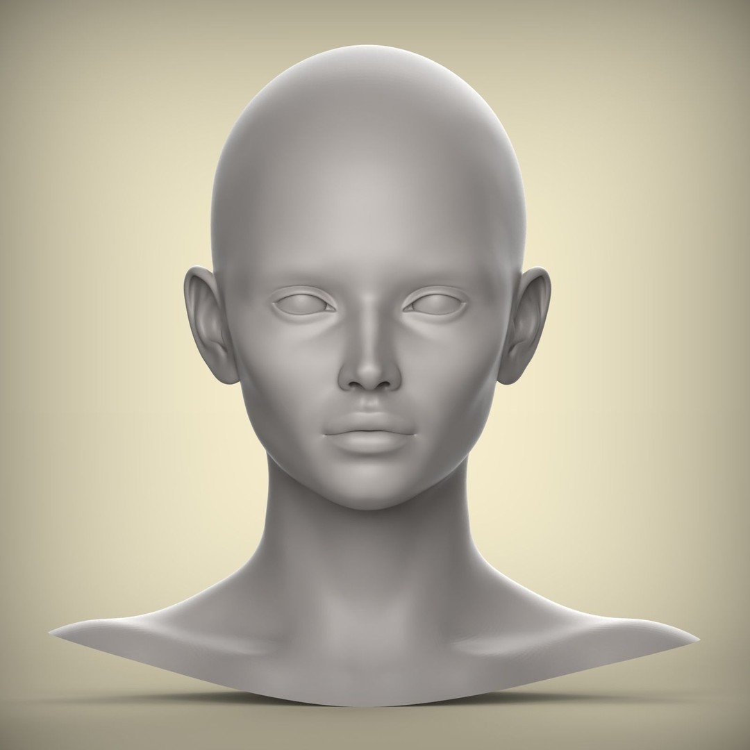 Female Character 3D Model – High Poly Portrait Doll, STL - View 3
