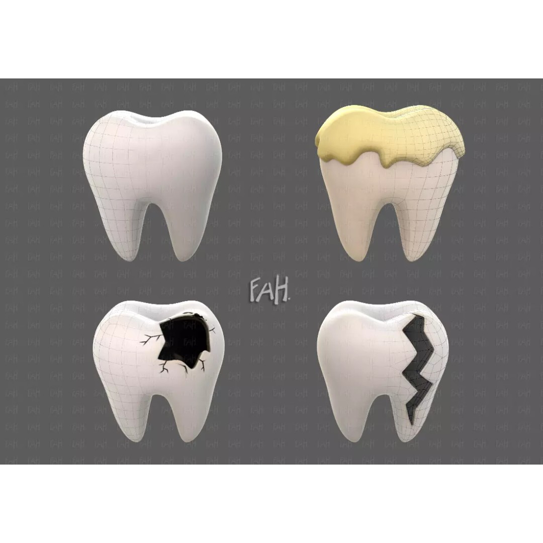 Teeth Cartoon 3D Model – Low Poly Game Asset, FBX, PBR Textures - View 2