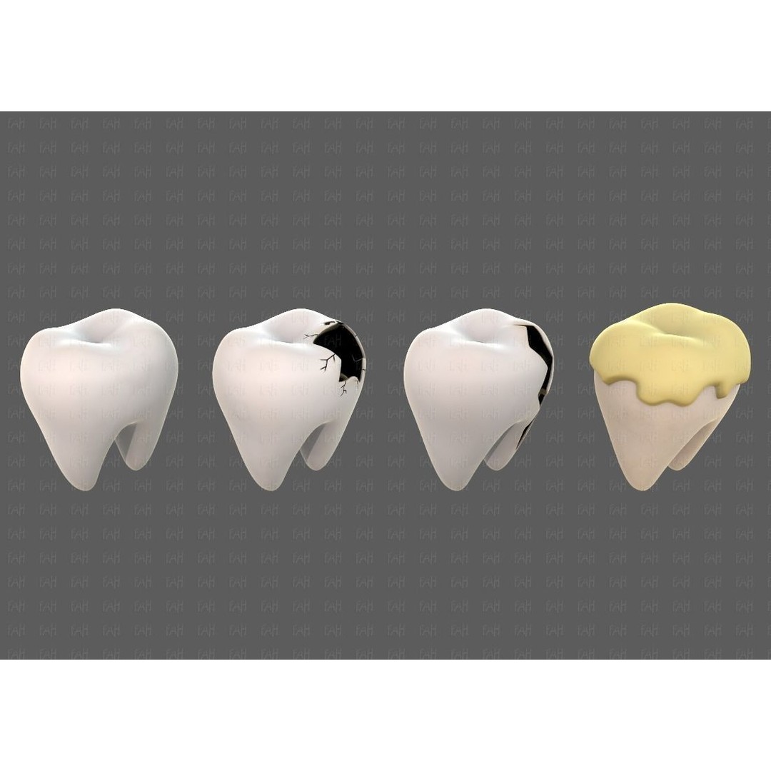 Teeth Cartoon 3D Model – Low Poly Game Asset, FBX, PBR Textures - View 4