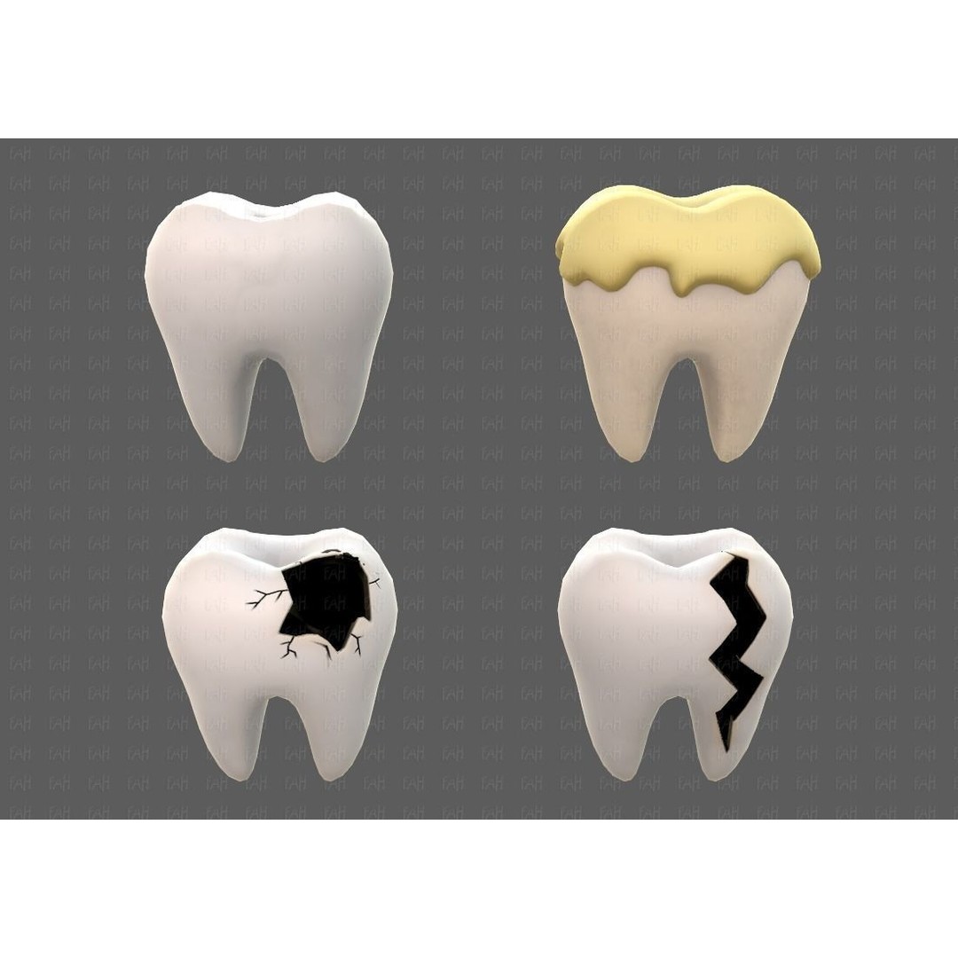 Teeth Cartoon 3D Model – Low Poly Game Asset, FBX, PBR Textures - View 45