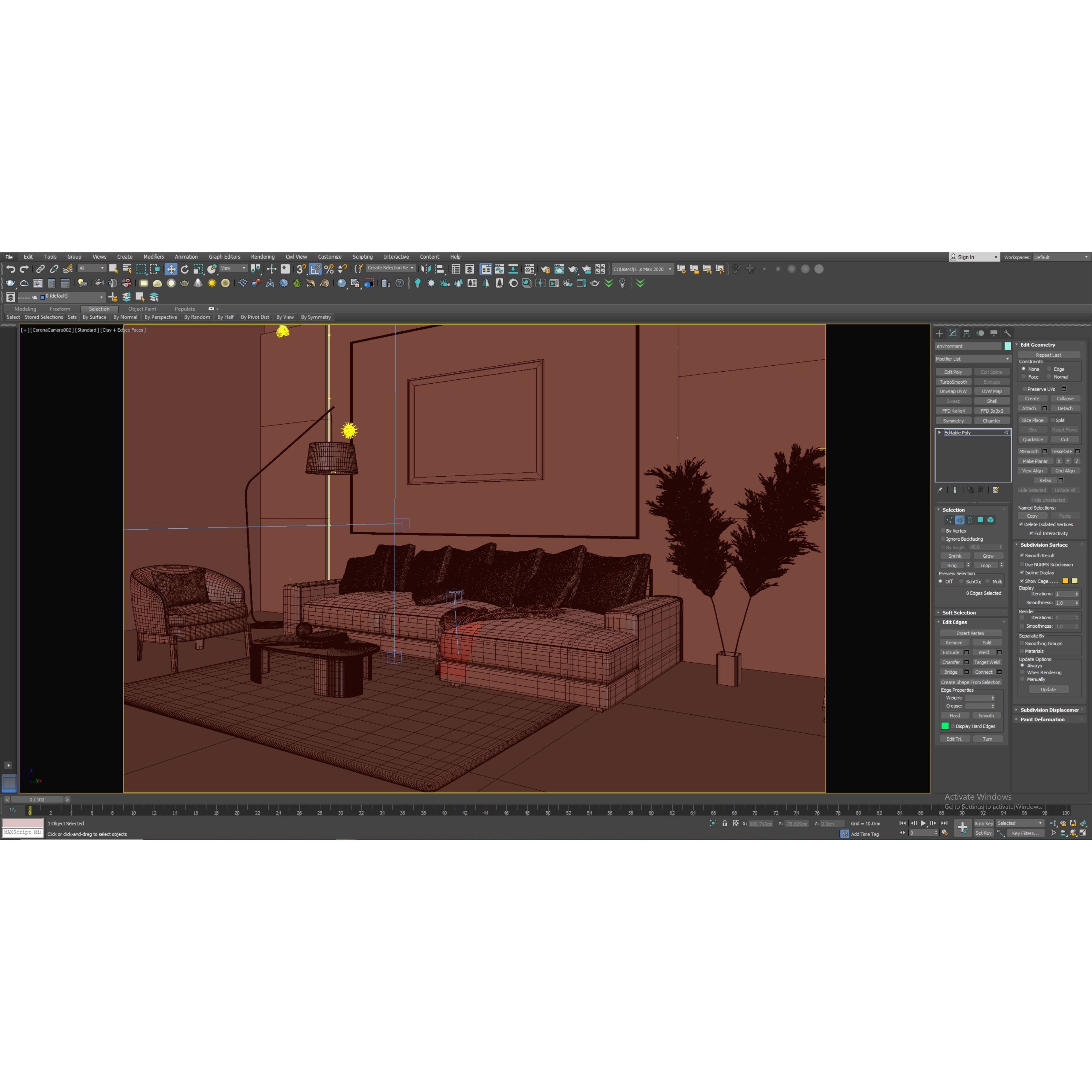 Interior Living Room Scene - Fully Textured 3D Model