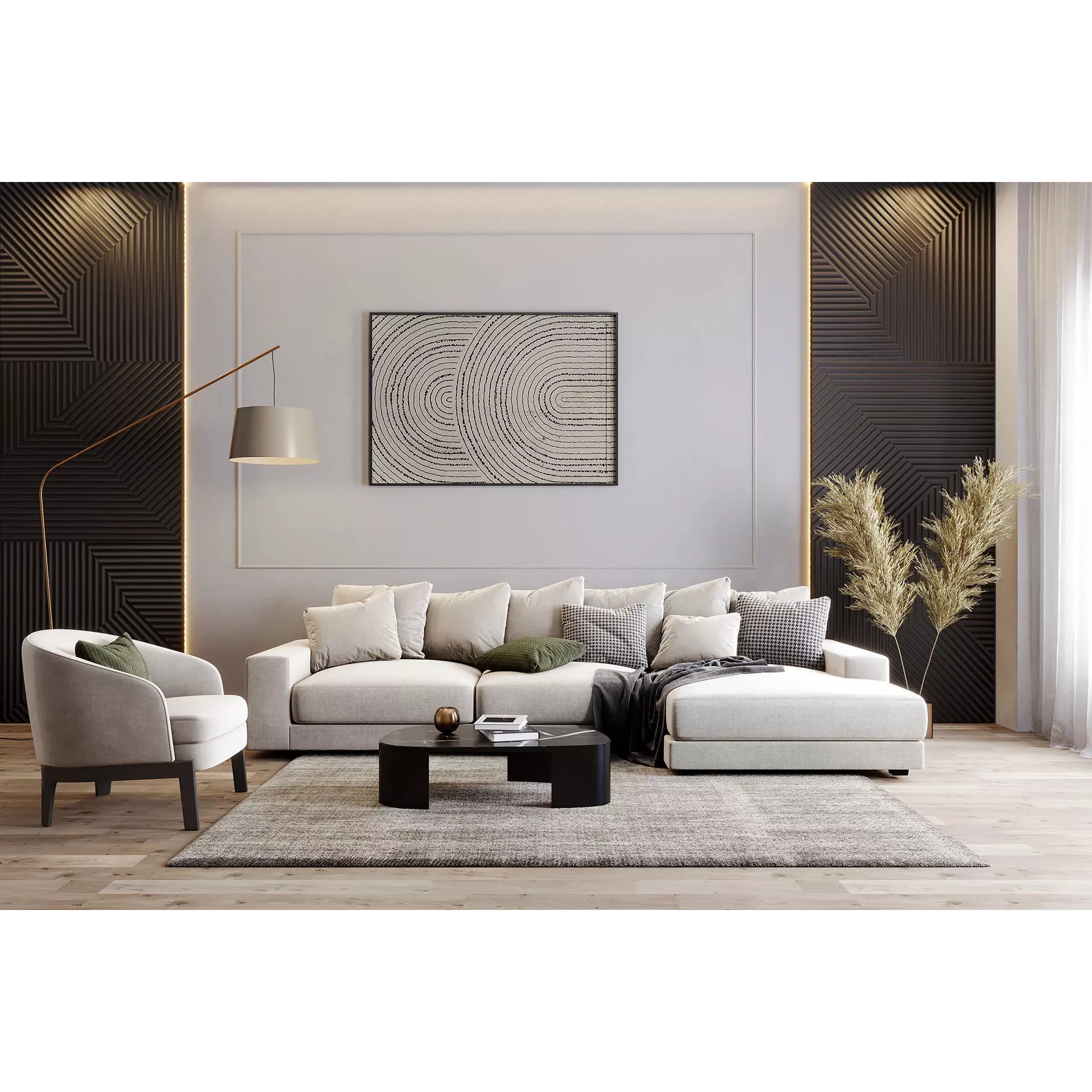 Interior Living Room Scene - Fully Textured 3D Model - View 2