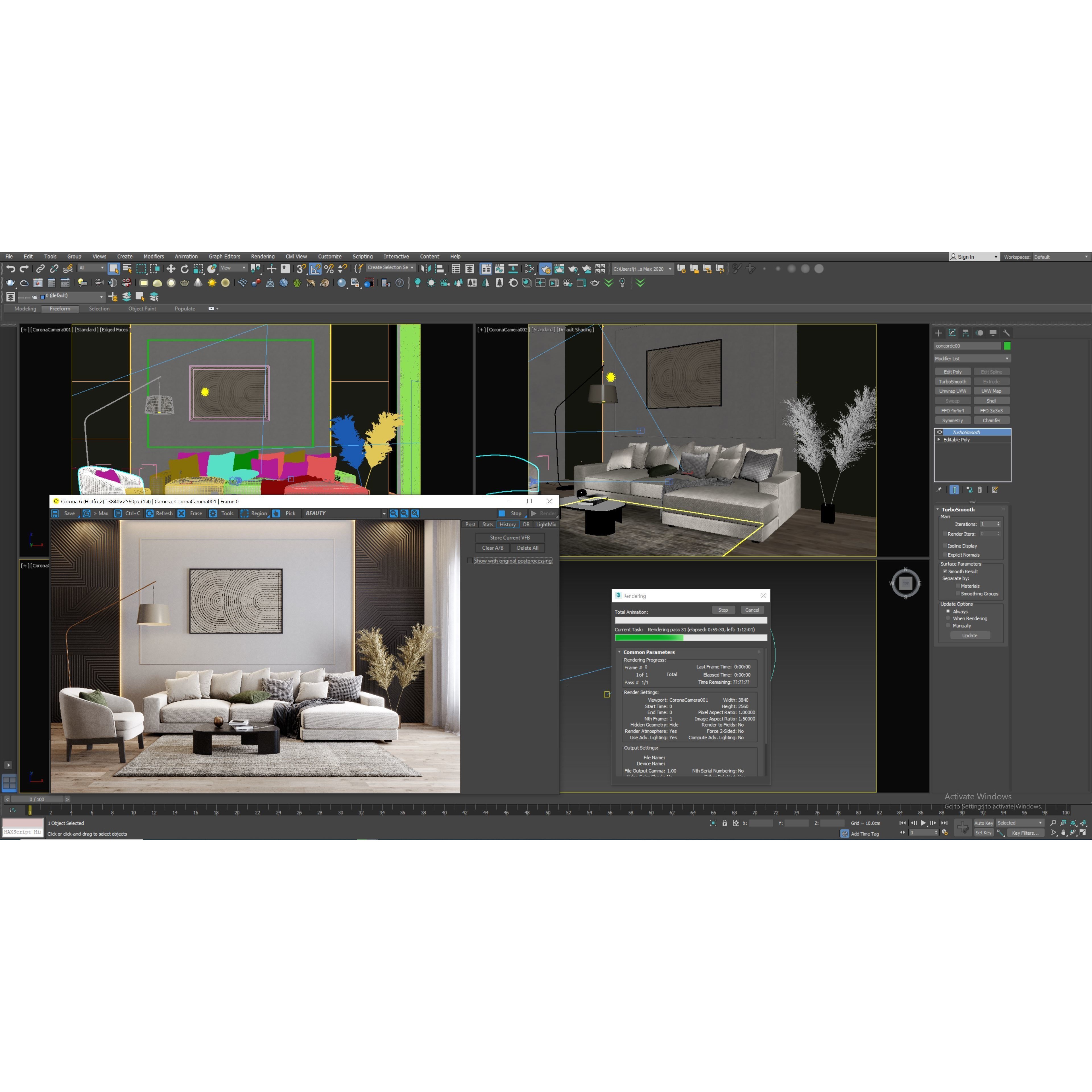 Interior Living Room Scene - Fully Textured 3D Model - View 7