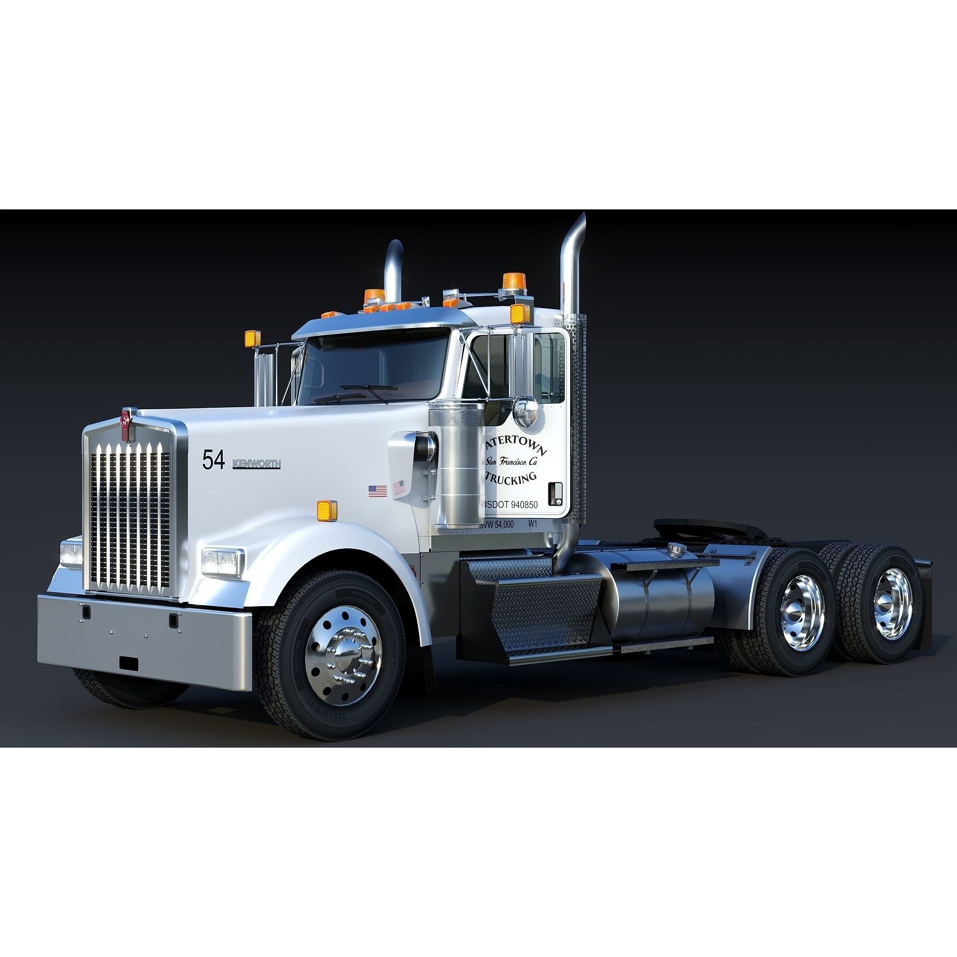 Kenworth W900 Daycab - Low-Poly Game-Ready 3D Model - View 11