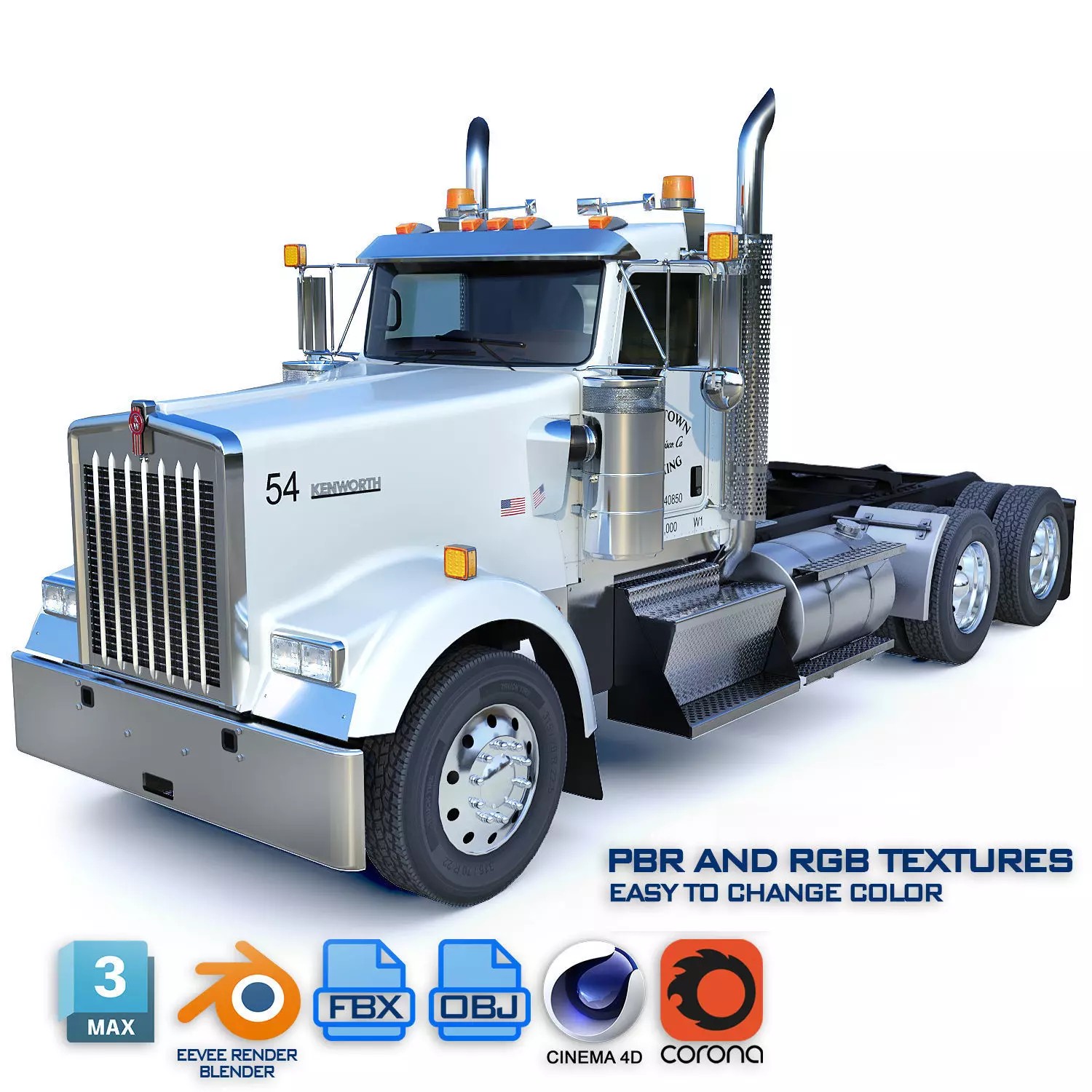 Kenworth W900 Daycab - Low-Poly Game-Ready 3D Model - View 2