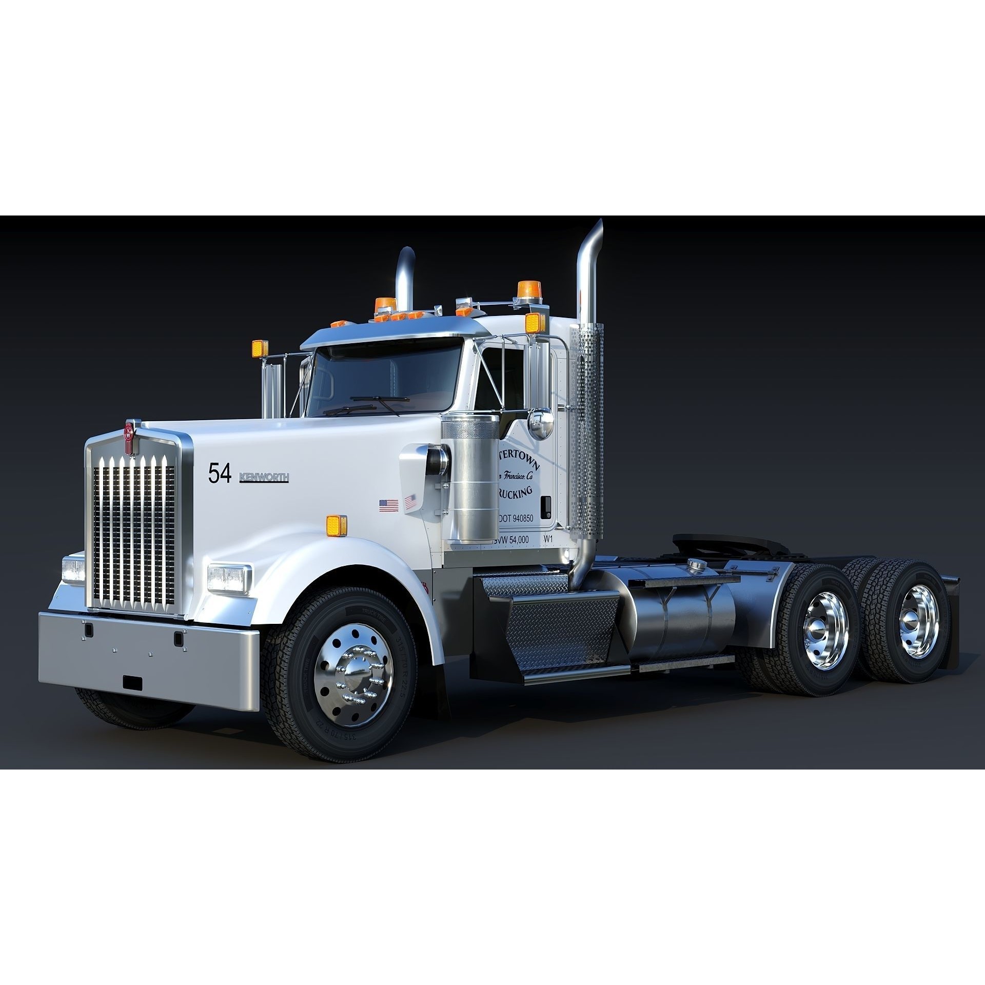 Kenworth W900 Daycab - Low-Poly Game-Ready 3D Model - View 3