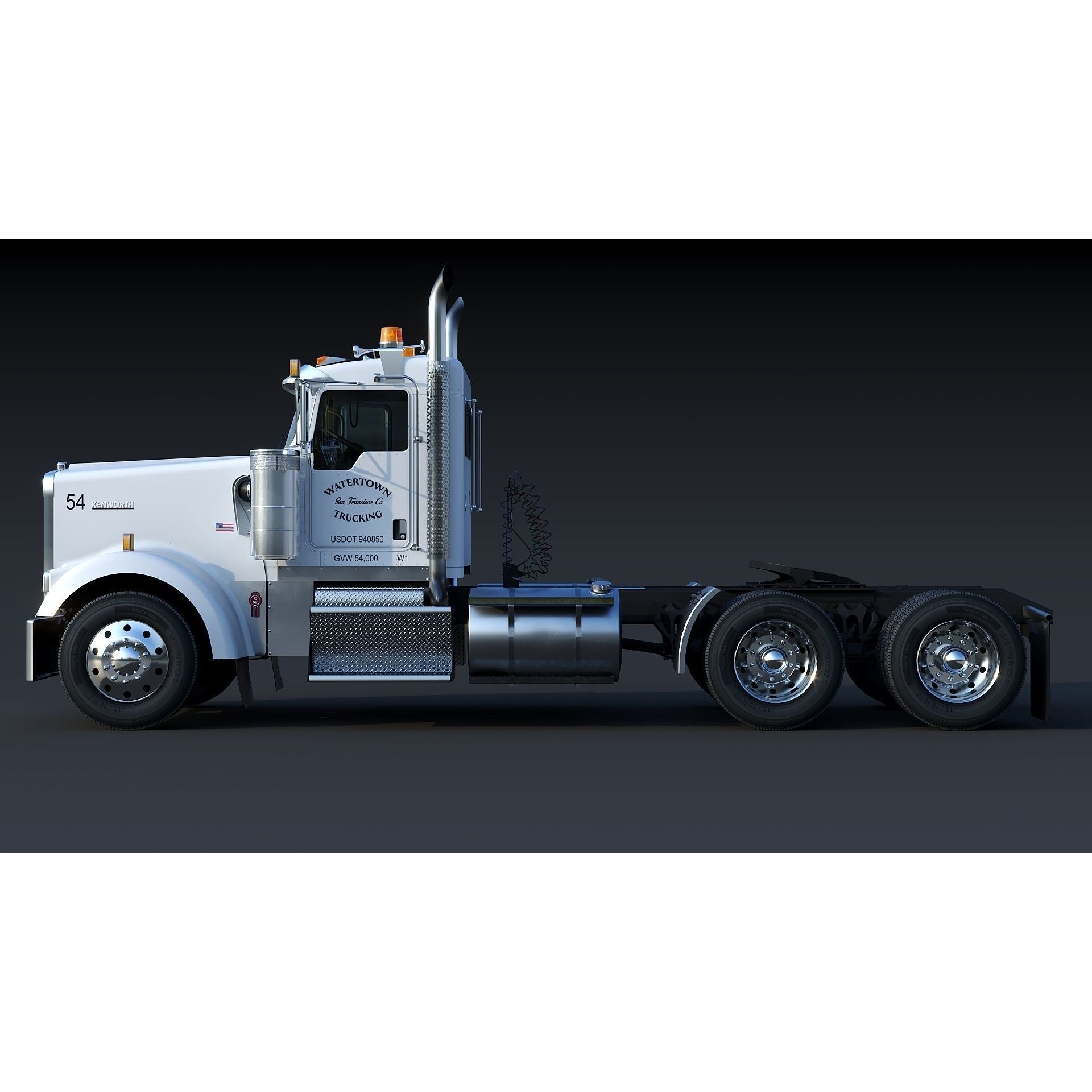 Kenworth W900 Daycab - Low-Poly Game-Ready 3D Model - View 4